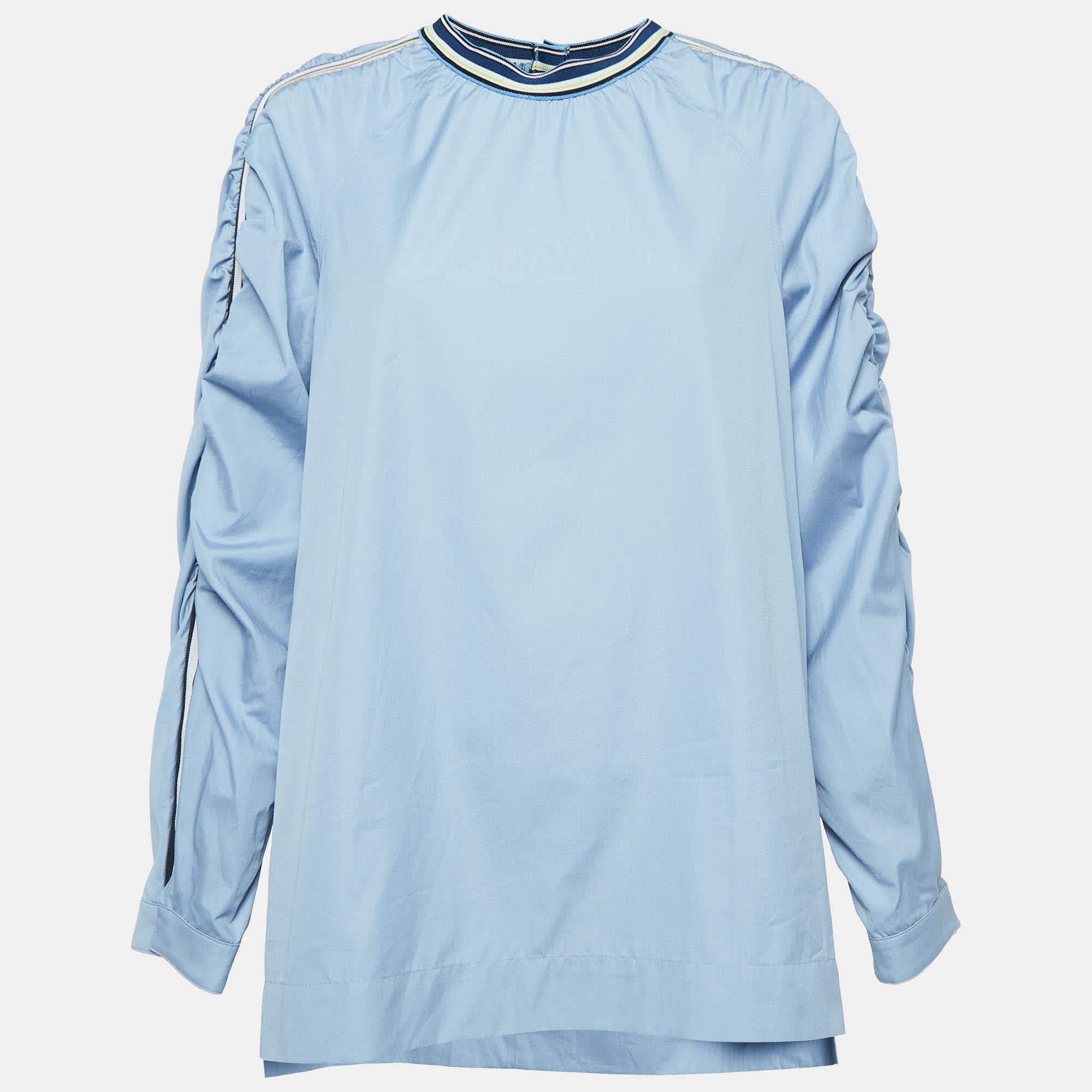 Blue Side Stripe Poplin Long Sleeve Top