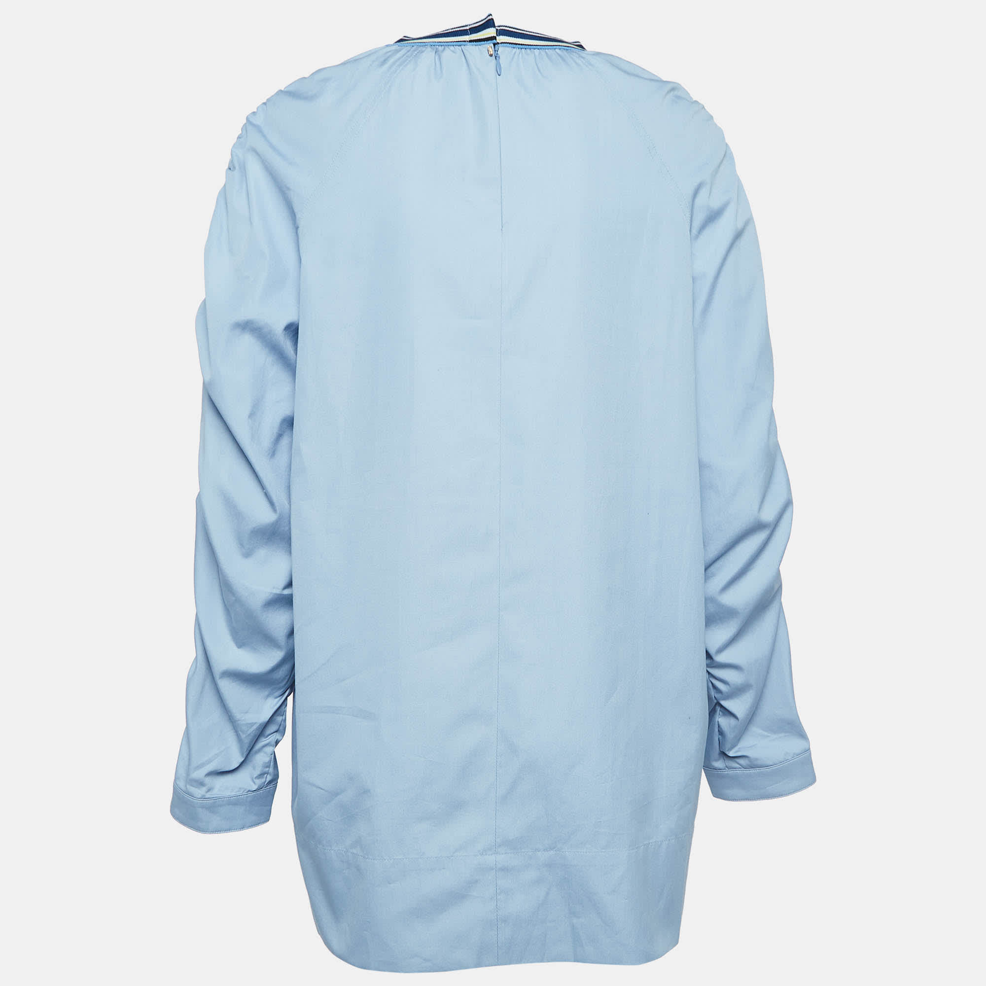 Blue Side Stripe Poplin Long Sleeve Top