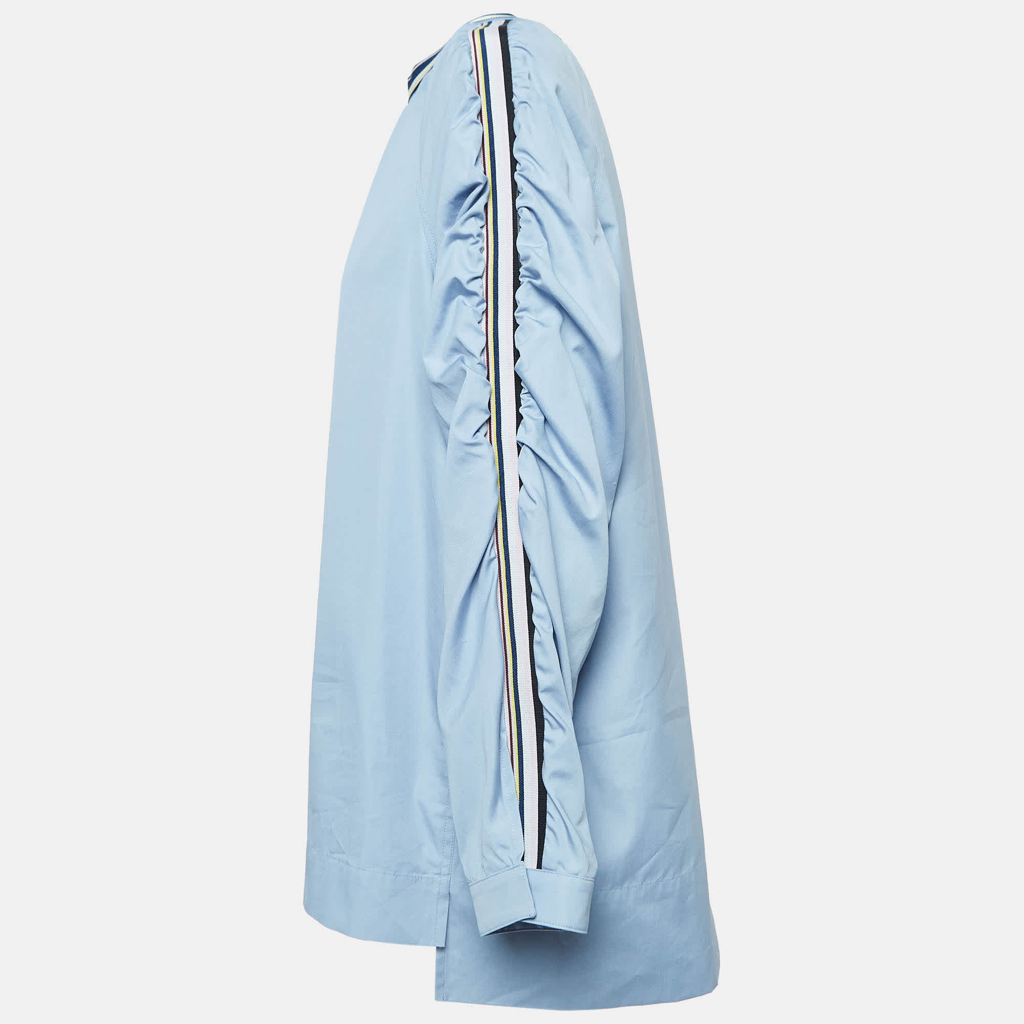 Blue Side Stripe Poplin Long Sleeve Top