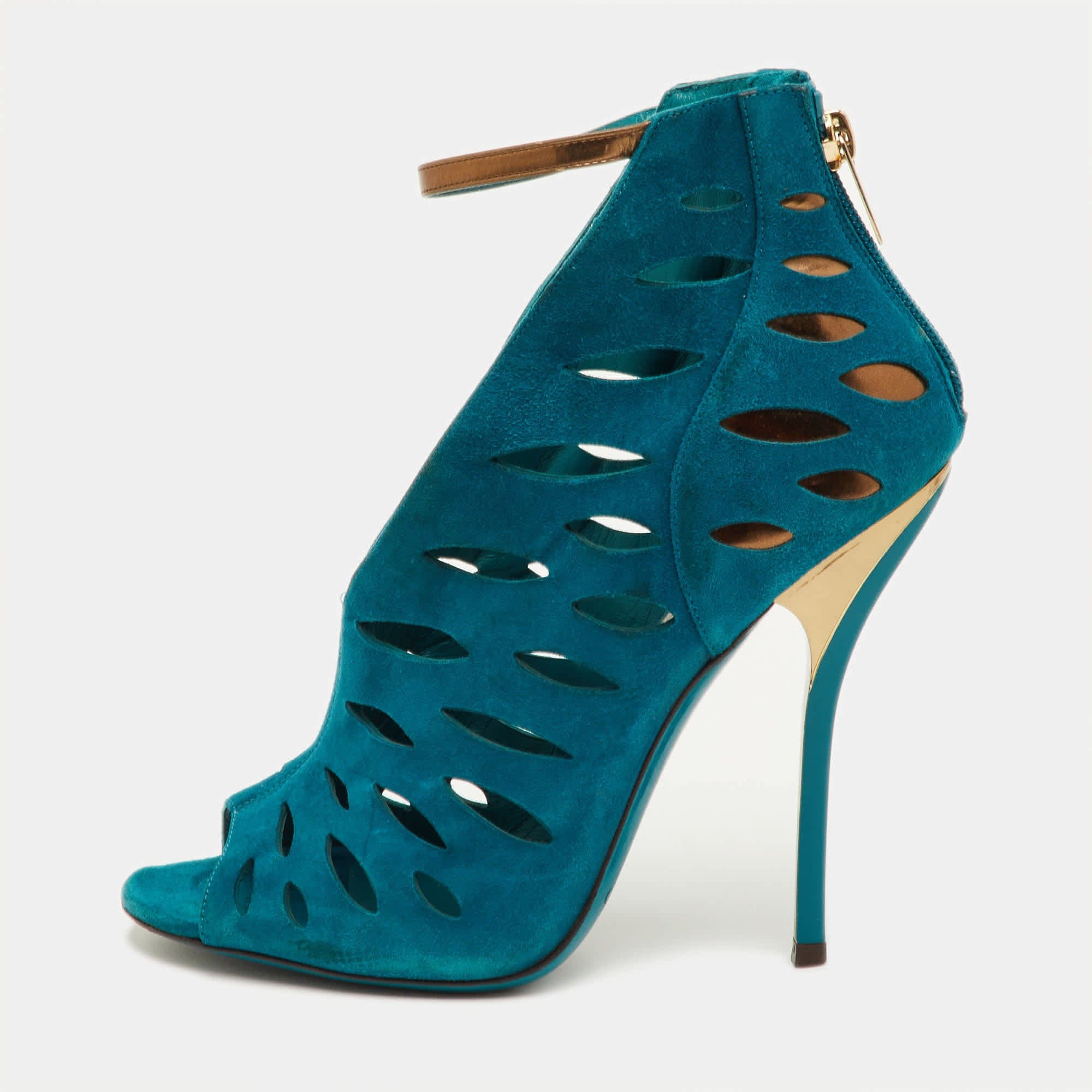 Blue Size 37 Teal Blue Cutout Suede Tamber Ankle Strap Booties