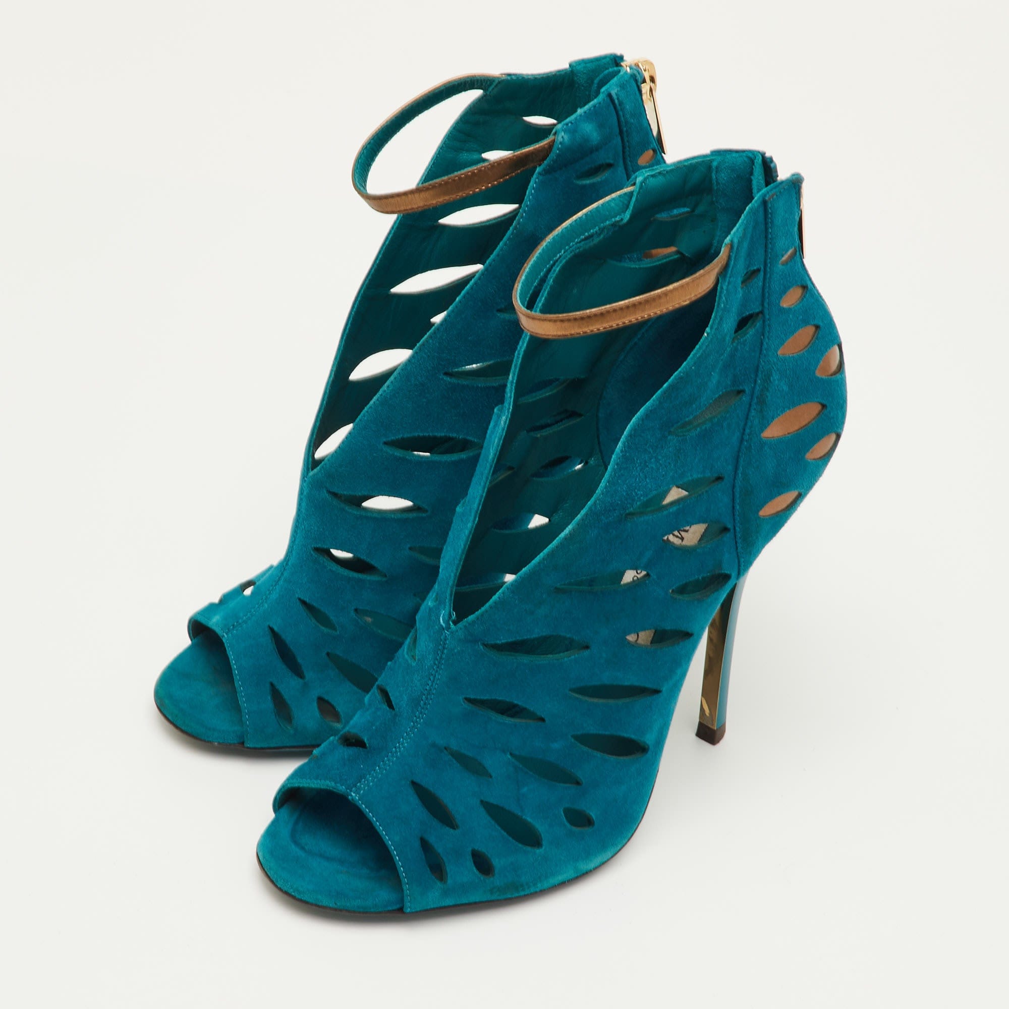 Blue Size 37 Teal Blue Cutout Suede Tamber Ankle Strap Booties