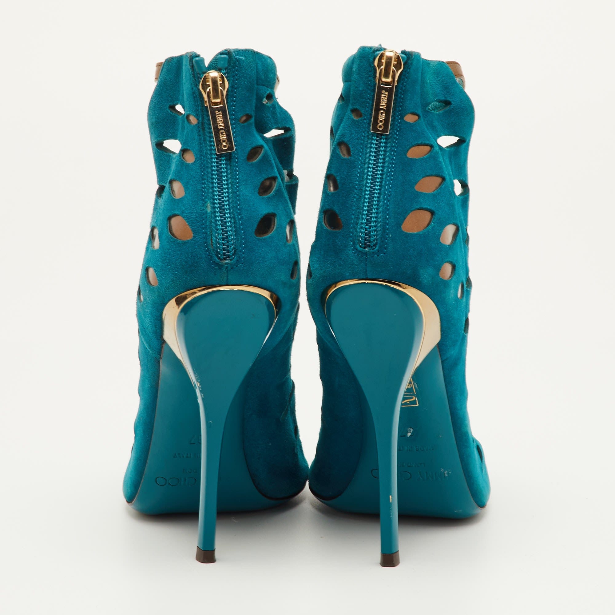 Blue Size 37 Teal Blue Cutout Suede Tamber Ankle Strap Booties