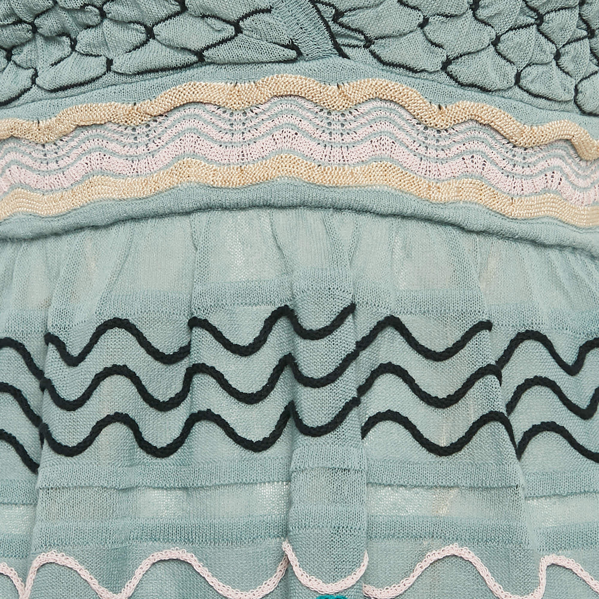 M Missoni Blue Patterned Knit V - Neck Flared Top