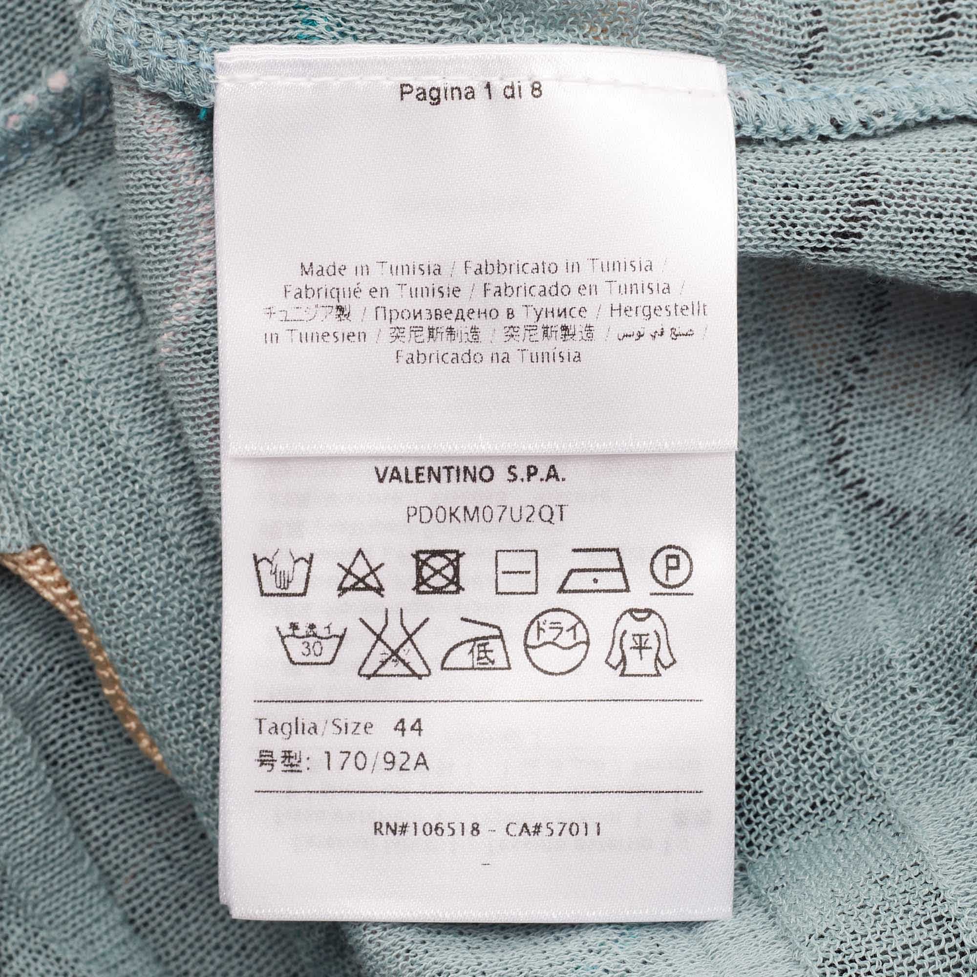 M Missoni Blue Patterned Knit V - Neck Flared Top
