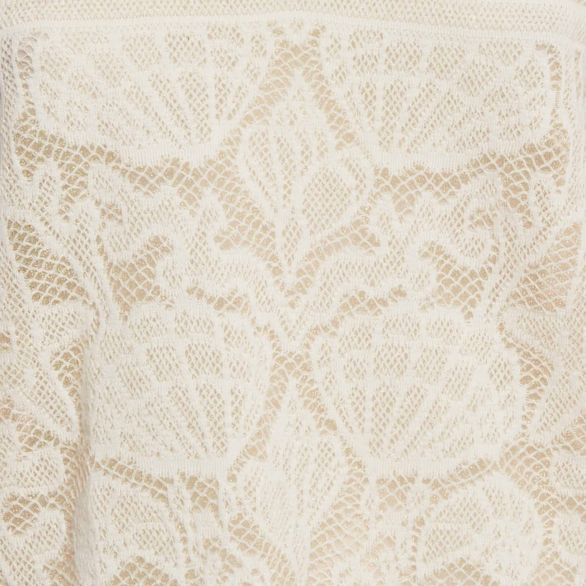 M Missoni White Seashell Pattern Lurex Knit V - Neck Top