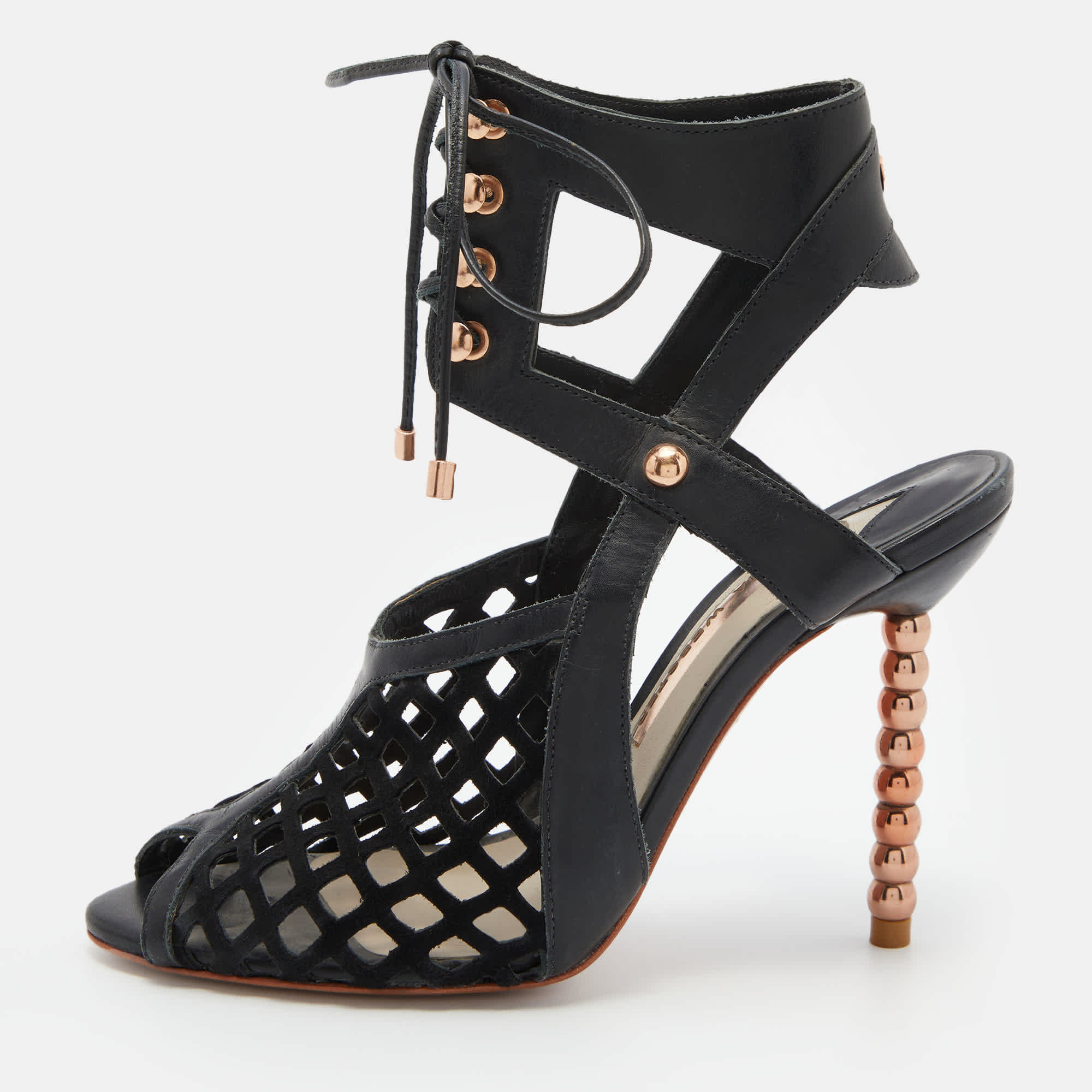 Sophia Webster Black Suede And Leather Jetta Ankle Tie Up Peep Toe Sandals