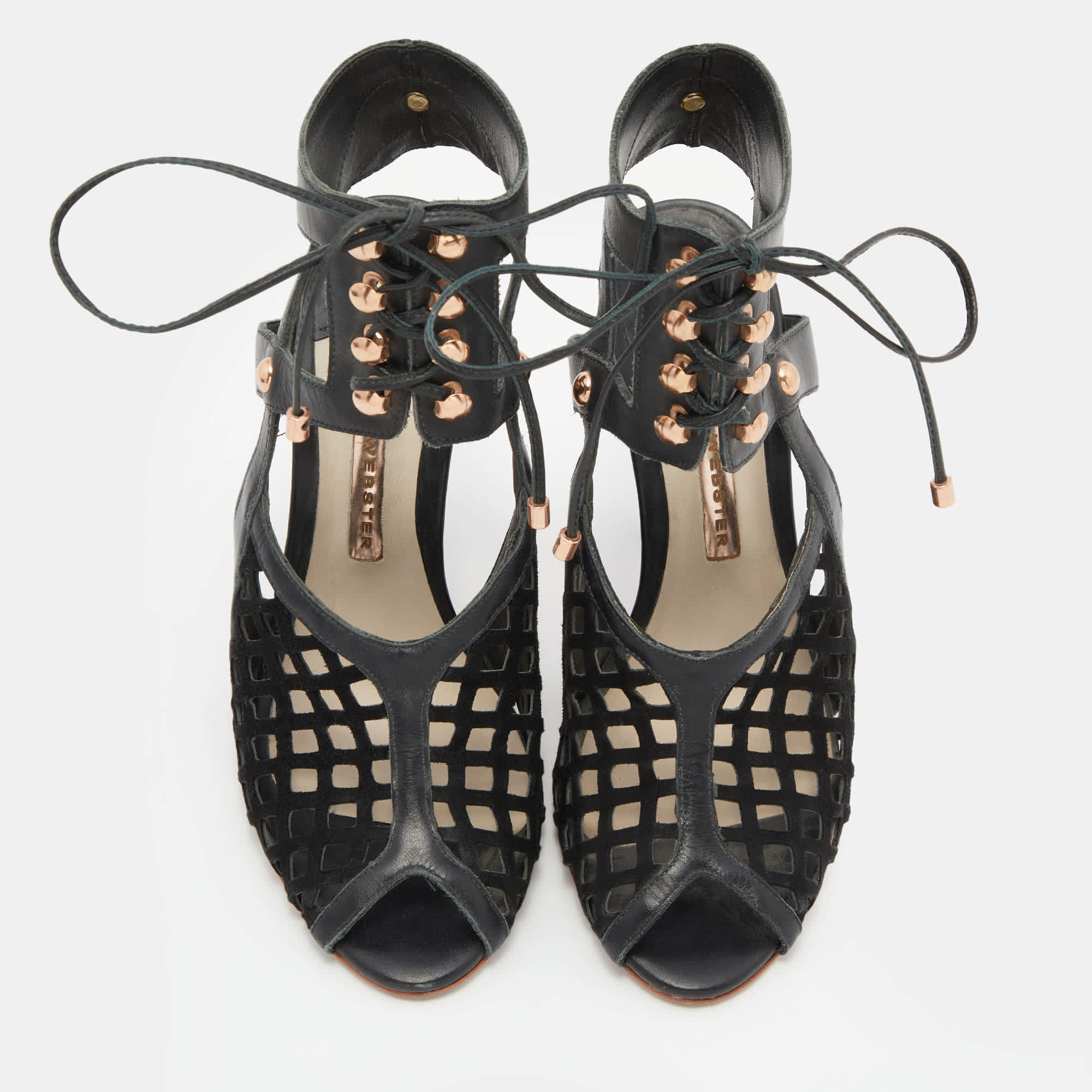 Sophia Webster Black Suede And Leather Jetta Ankle Tie Up Peep Toe Sandals