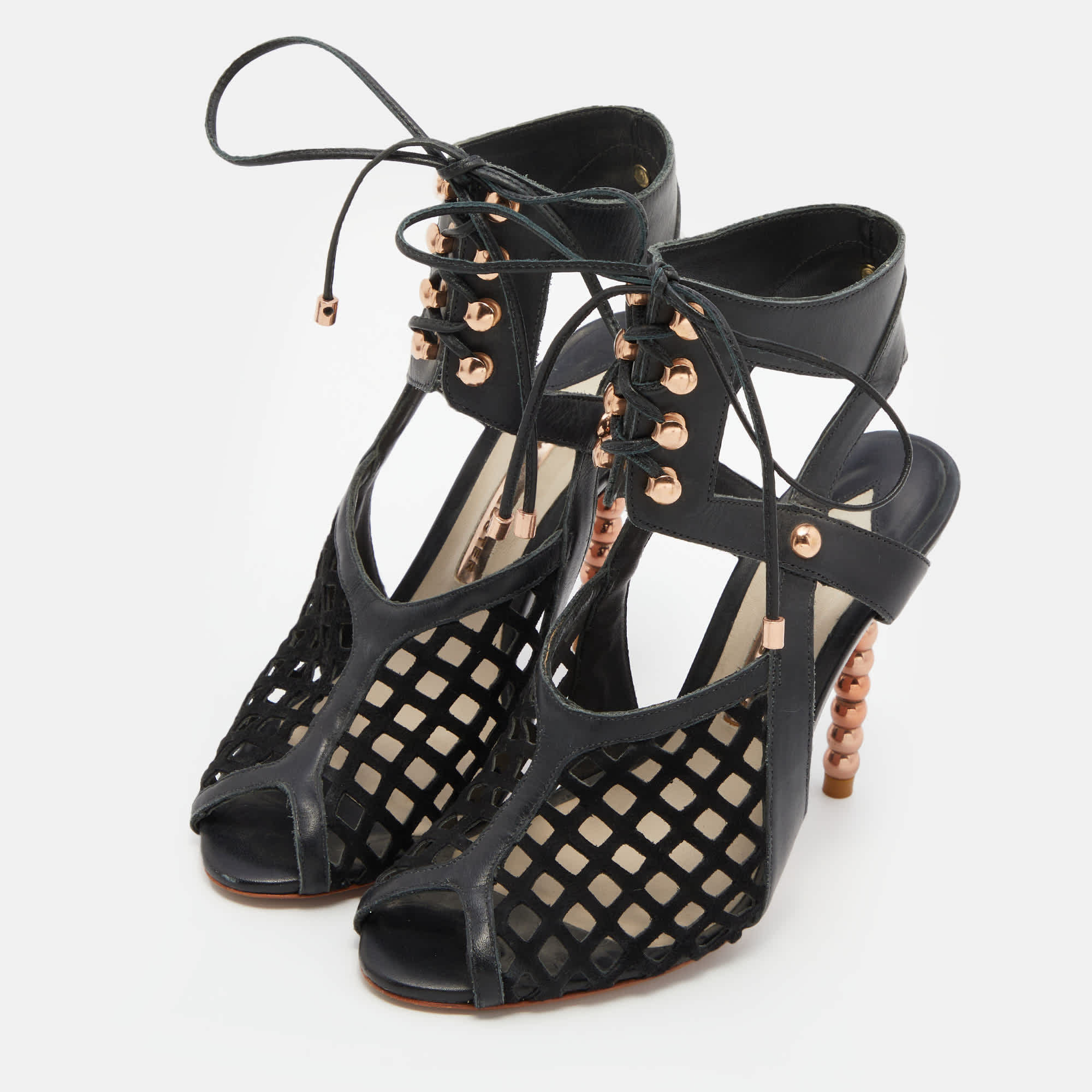 Sophia Webster Black Suede And Leather Jetta Ankle Tie Up Peep Toe Sandals