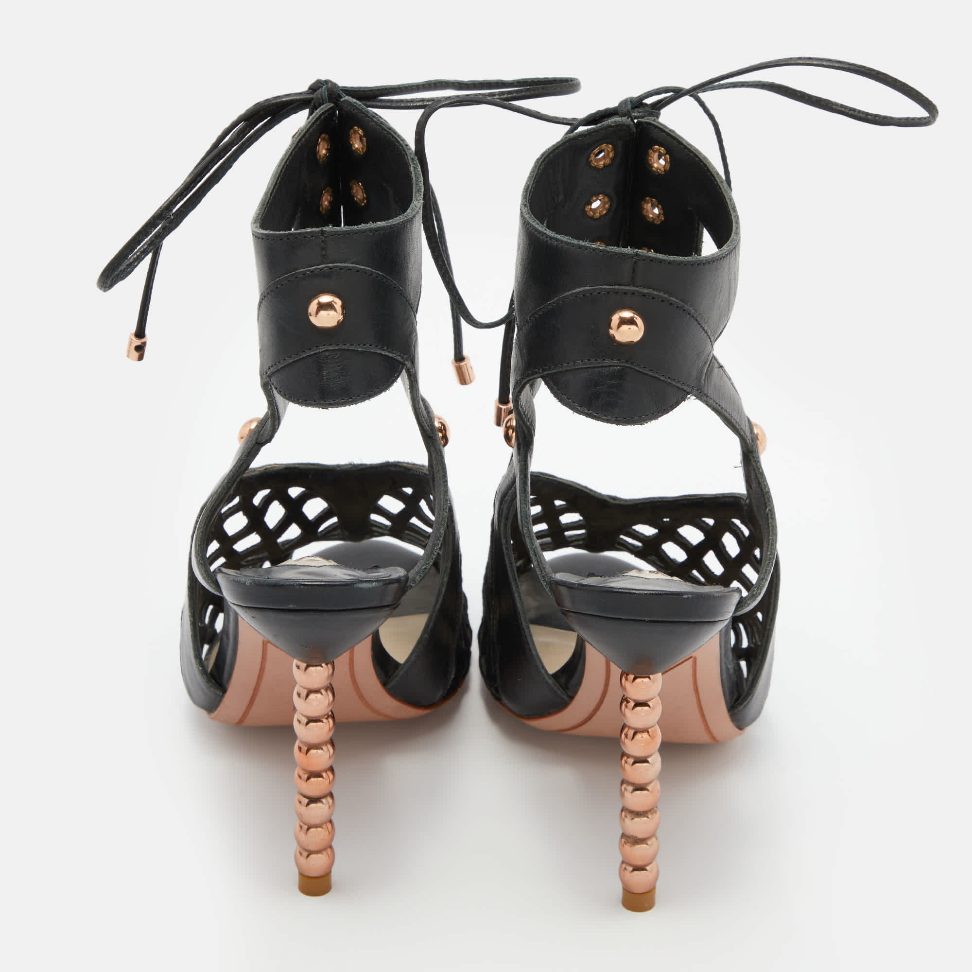 Sophia Webster Black Suede And Leather Jetta Ankle Tie Up Peep Toe Sandals