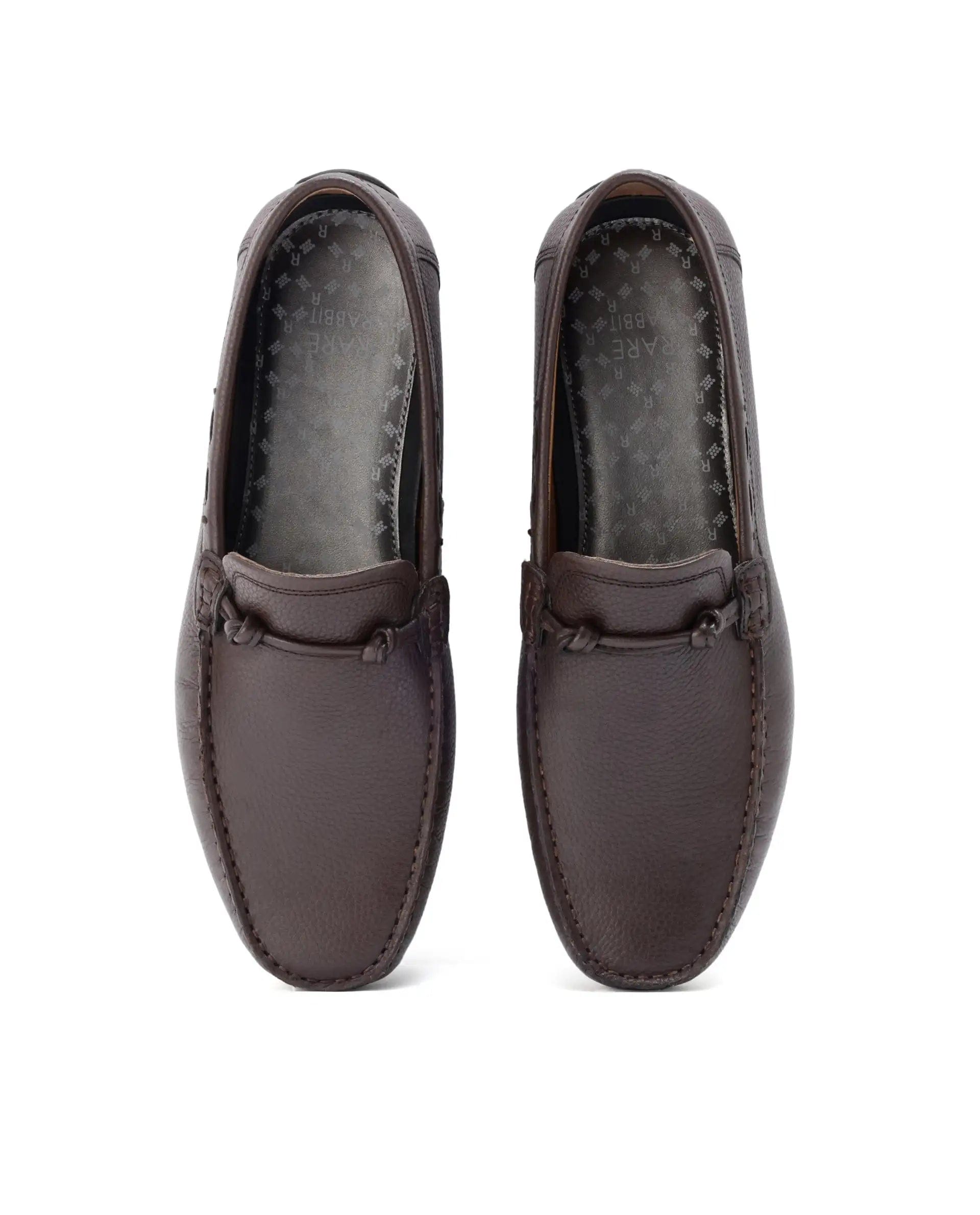 RAREZ Rare Rabbit Men's Knott Brown Slip - On Genuine Milled Leather Driving Mocassin