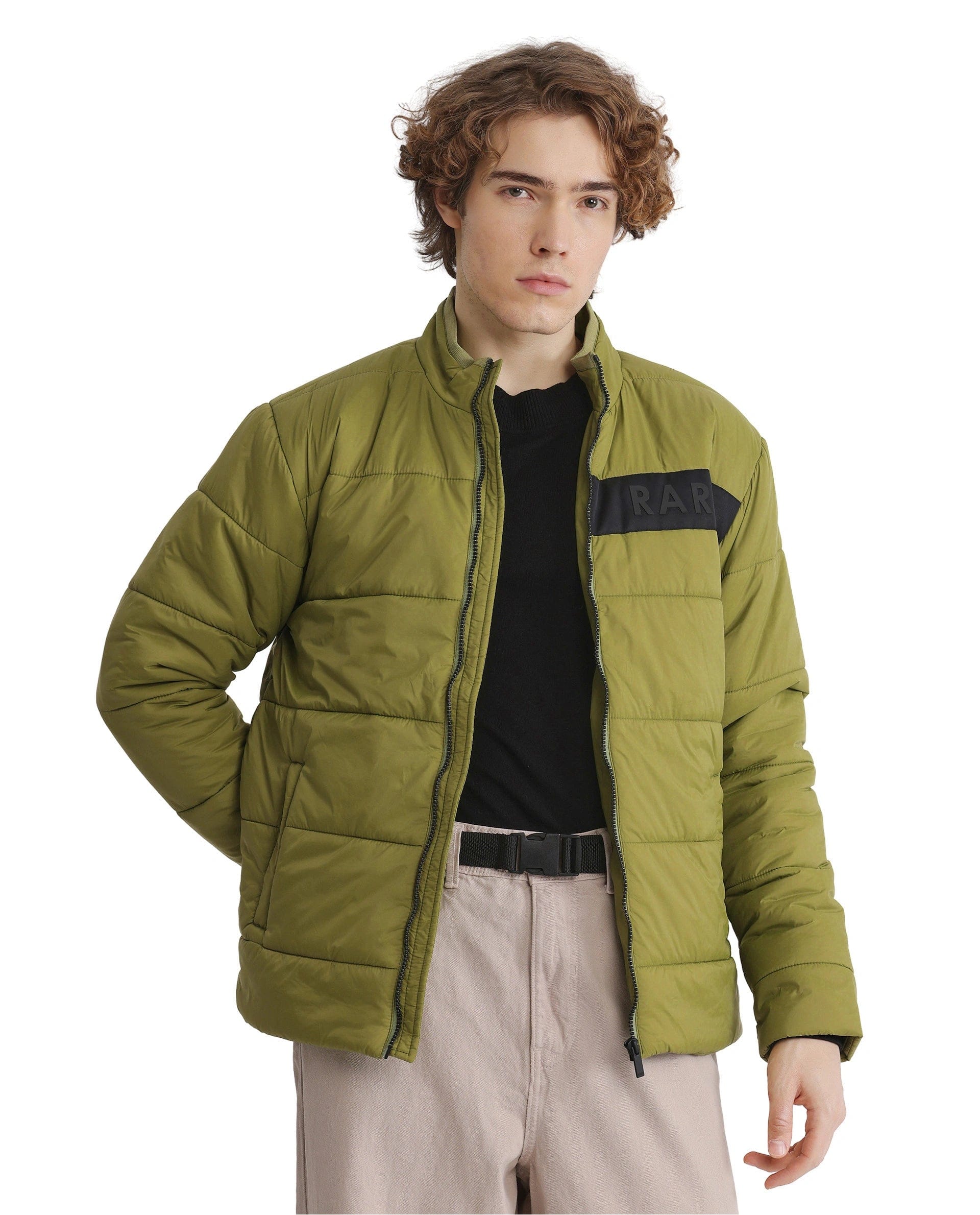 RARE Rabbit Men's Bront Flouroscent Green Nylon Hd Print Regular Fit Full Sleeve High Neck Jacket