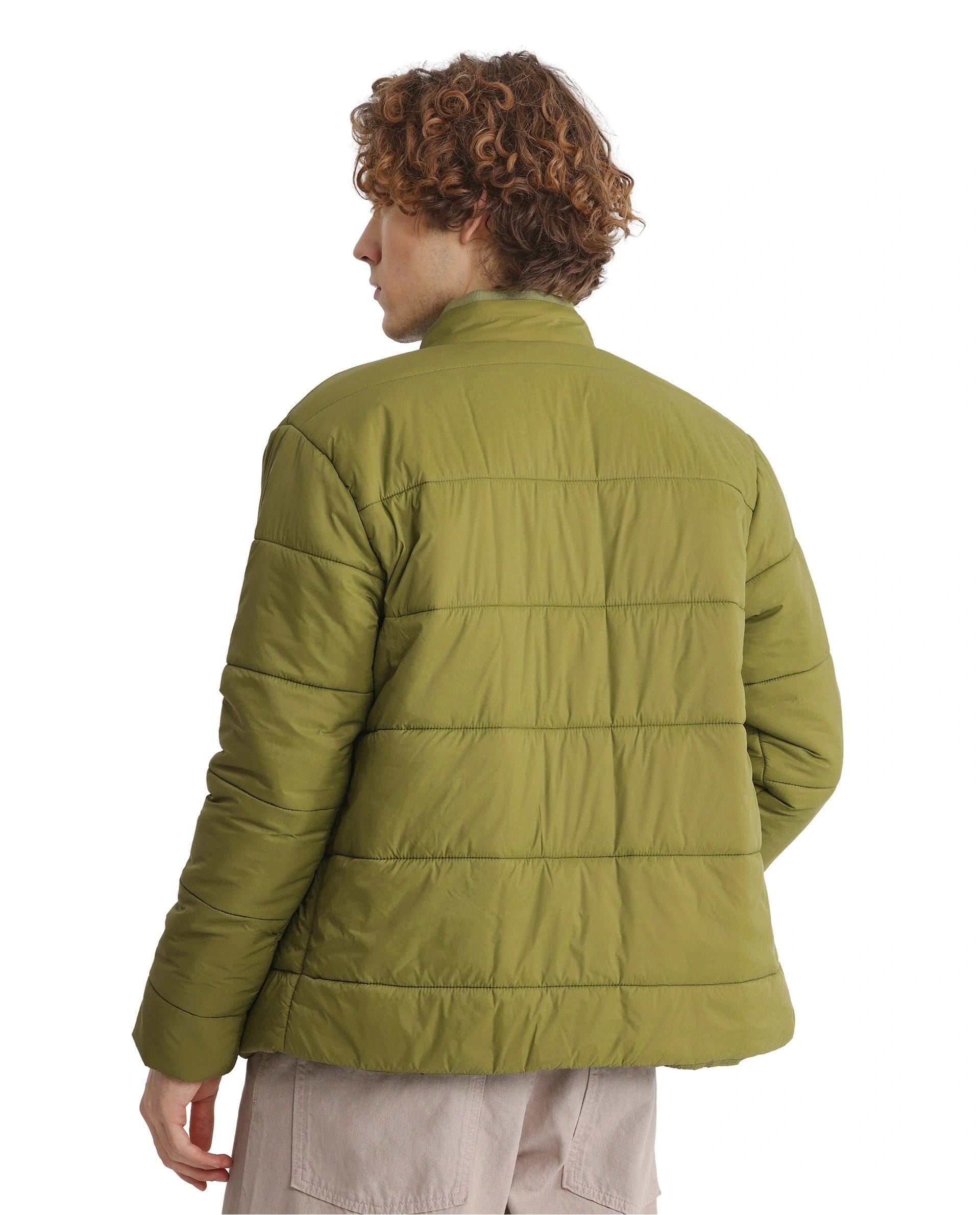 RARE Rabbit Men's Bront Flouroscent Green Nylon Hd Print Regular Fit Full Sleeve High Neck Jacket