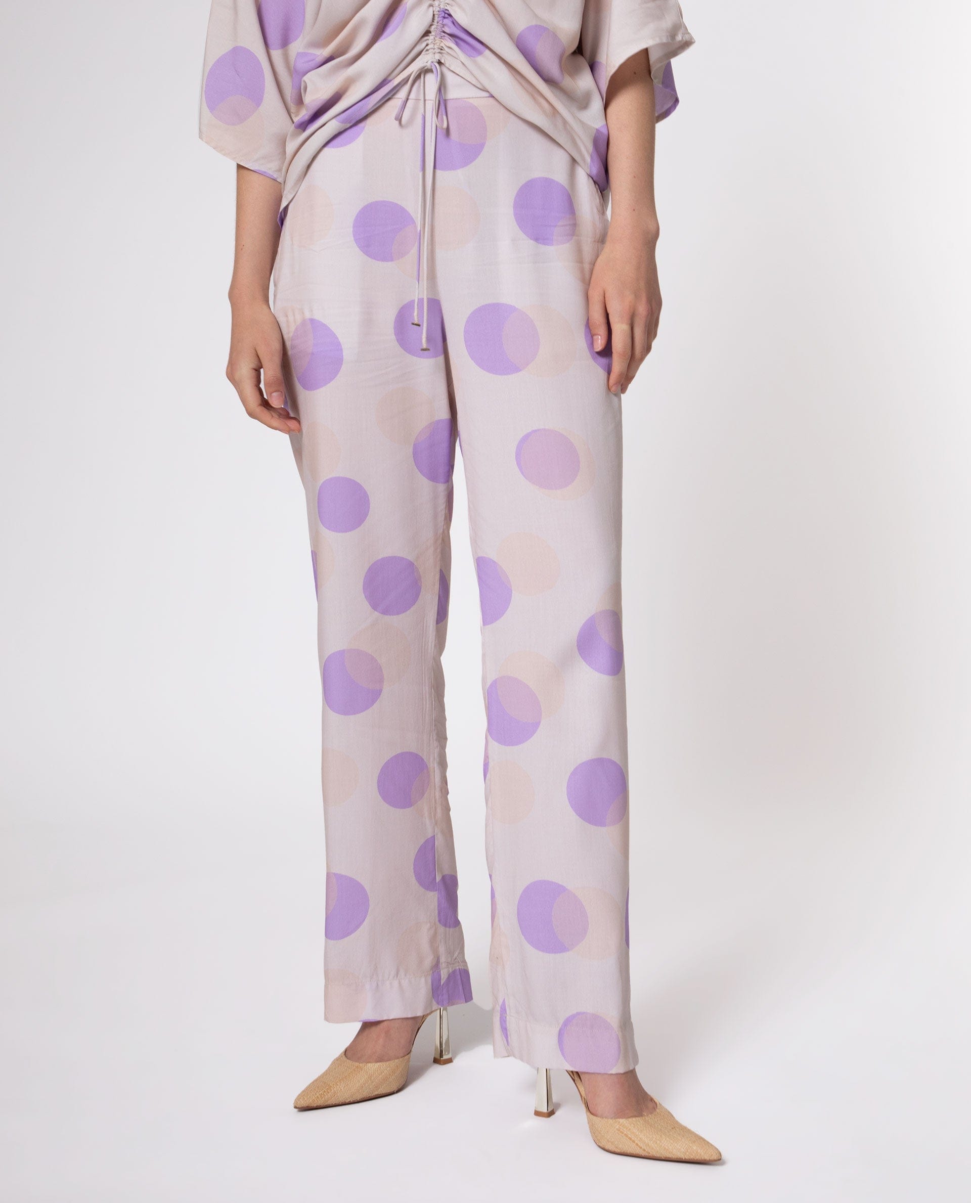 Rareism Women's Kelly Beige Viscose Polka Print Regular Fit Trouser