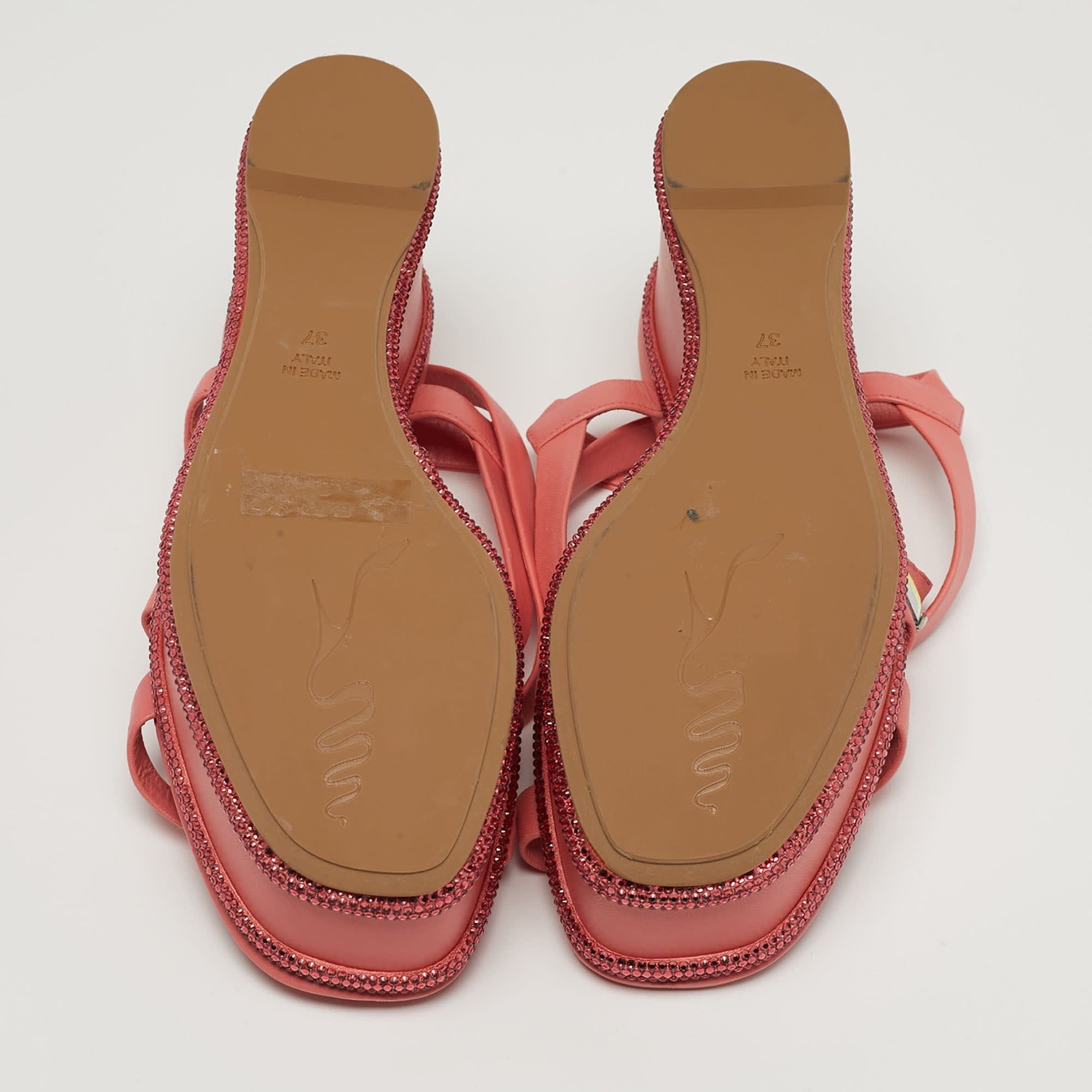 René Caovilla Size 37 Pink Leather Wedge Sandals
