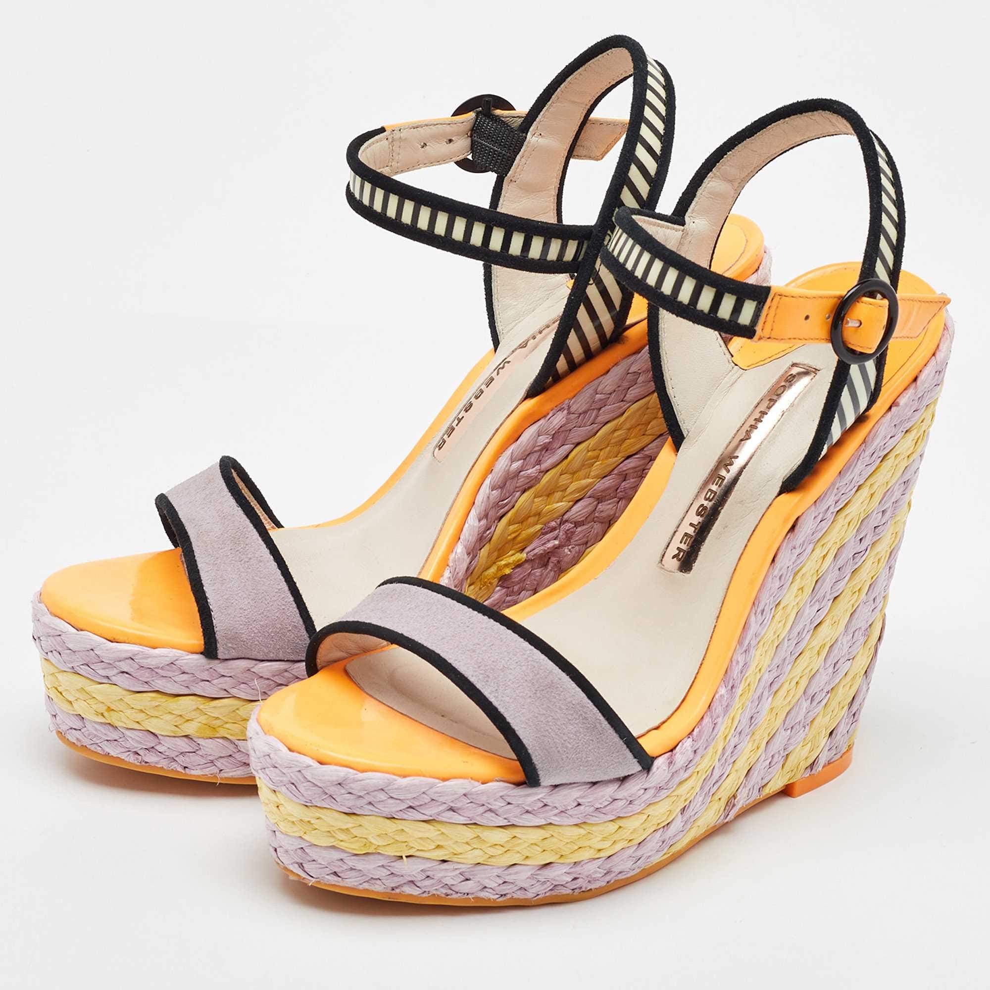 Sophia Webster Multicolor Suede And Patent Leather Lucita Espadrille Wedge Sandals