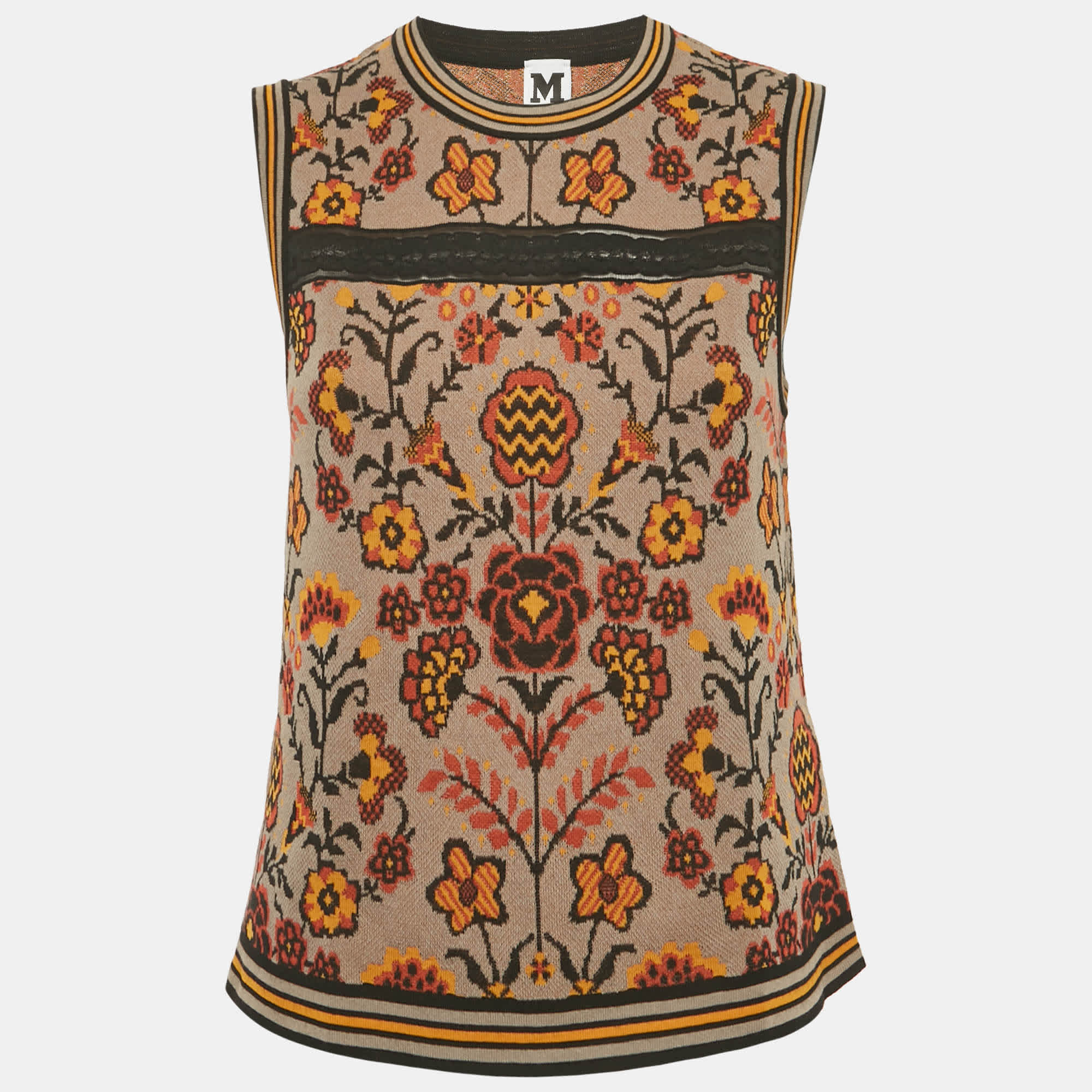 M Missoni Brown Floral Pattern Knit Sleeveless Top