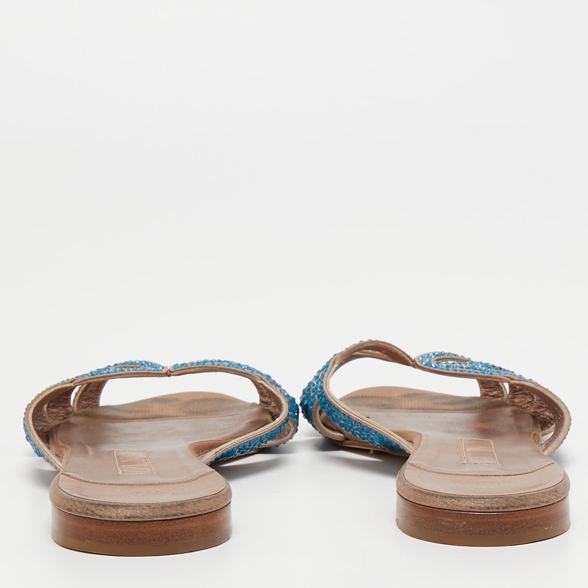 Slides Gina Pink/blue Crystal Embellished Satin Flat Slides