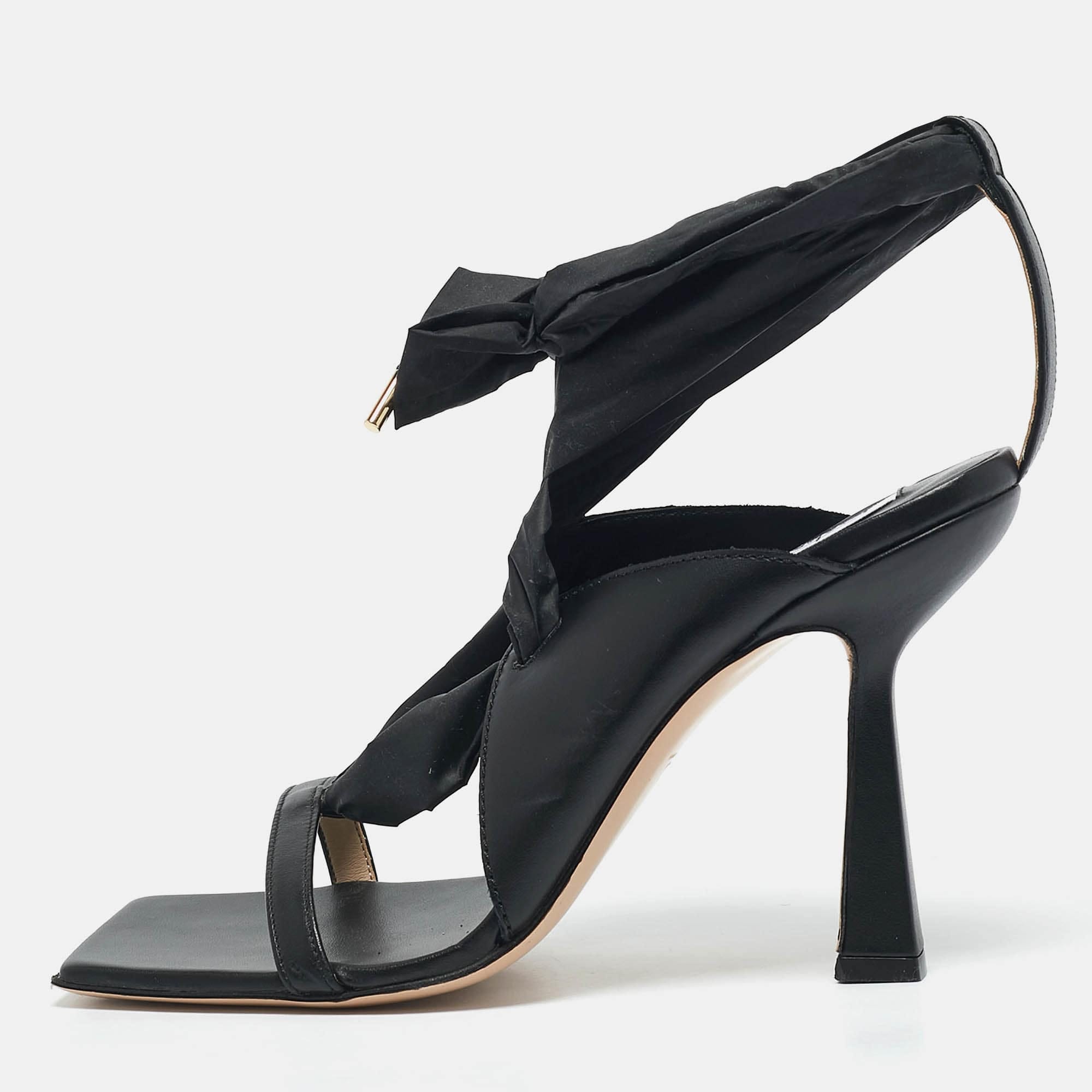 And Sebastian Black Leather And Nylon Ankle Tie Sandals