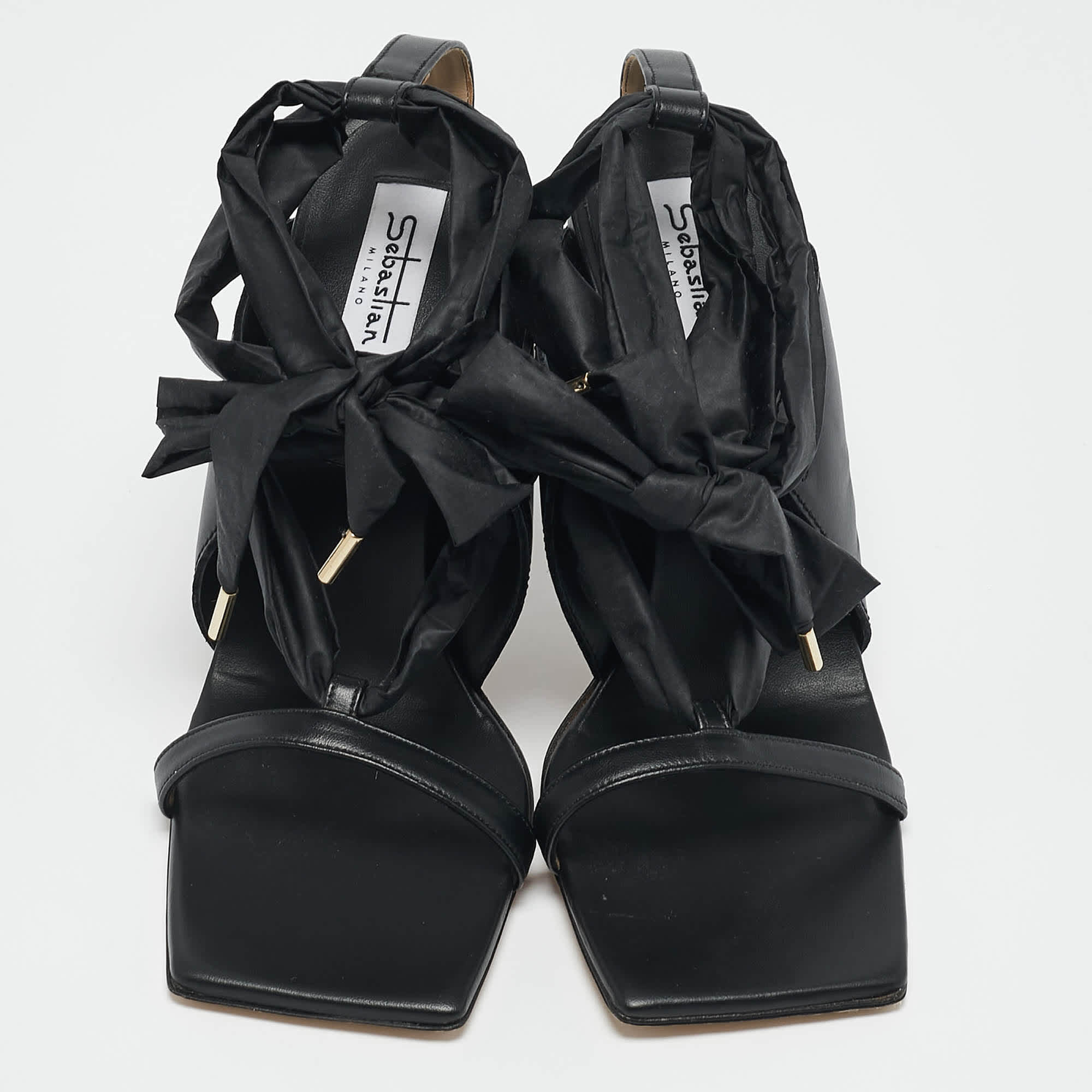 And Sebastian Black Leather And Nylon Ankle Tie Sandals