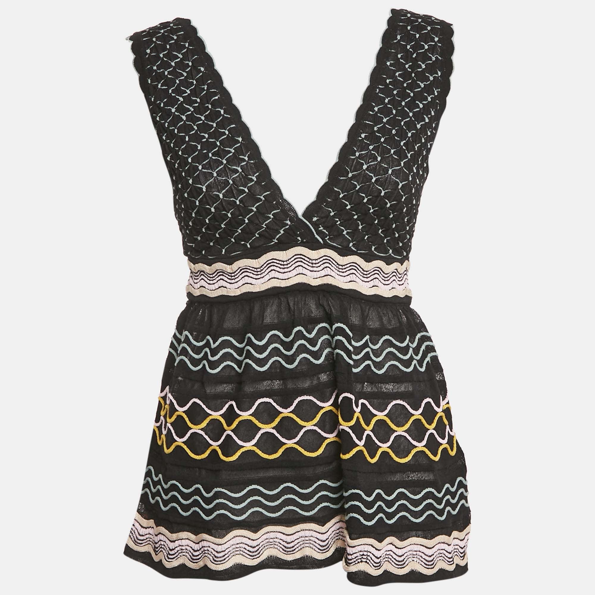 M Missoni Black Patterned Knit Sleeveless Sweater Top
