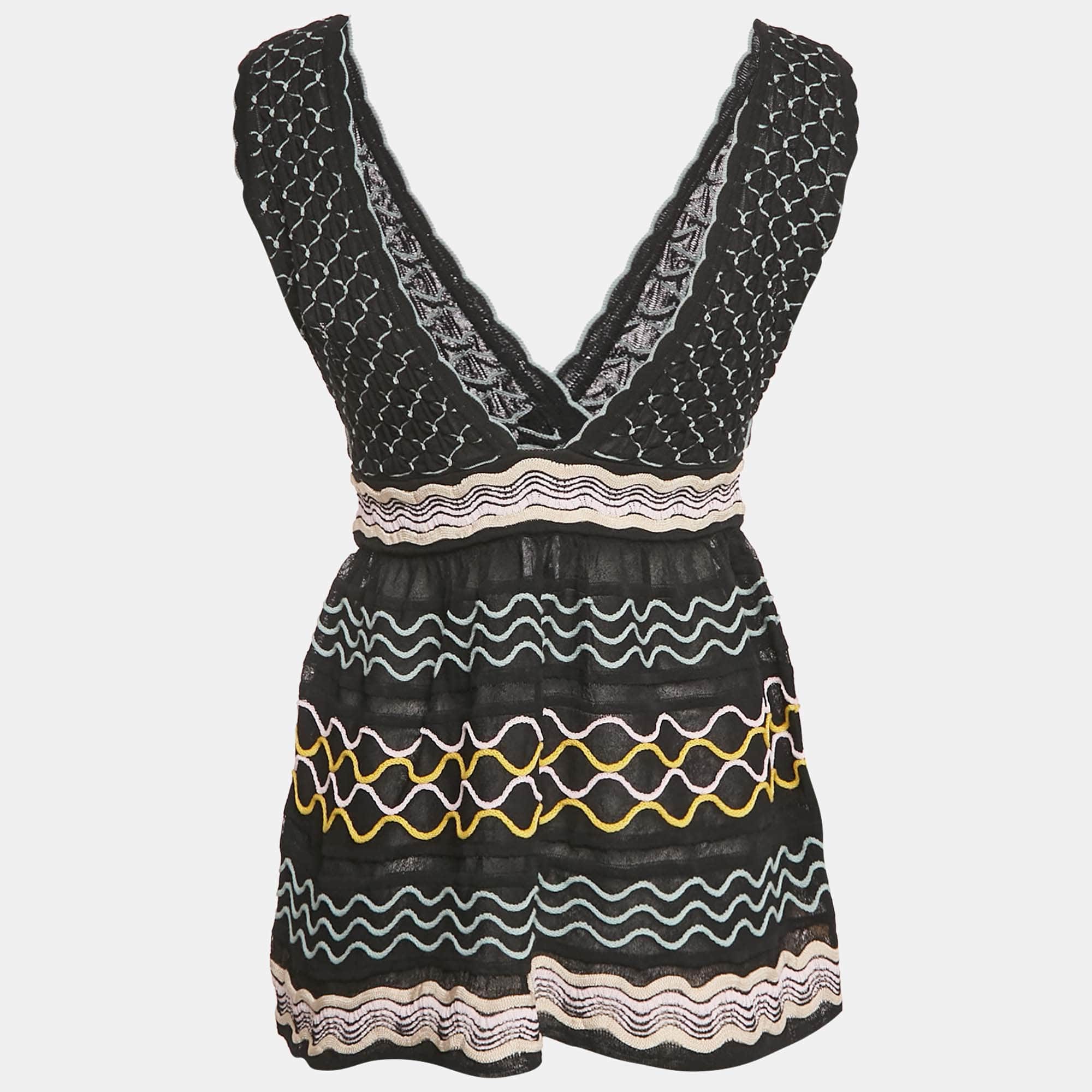 M Missoni Black Patterned Knit Sleeveless Sweater Top