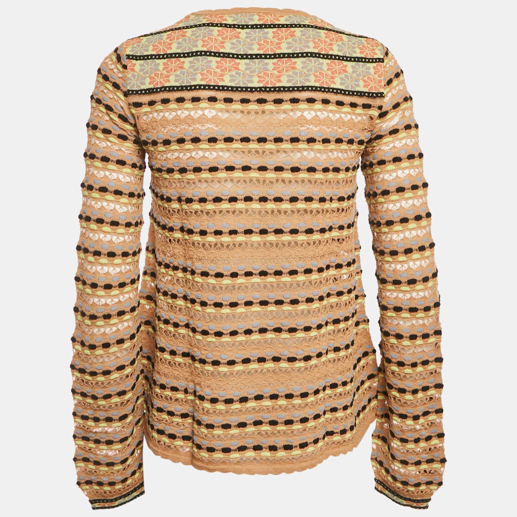 M Missoni Beige Floral Perforated Knit Top