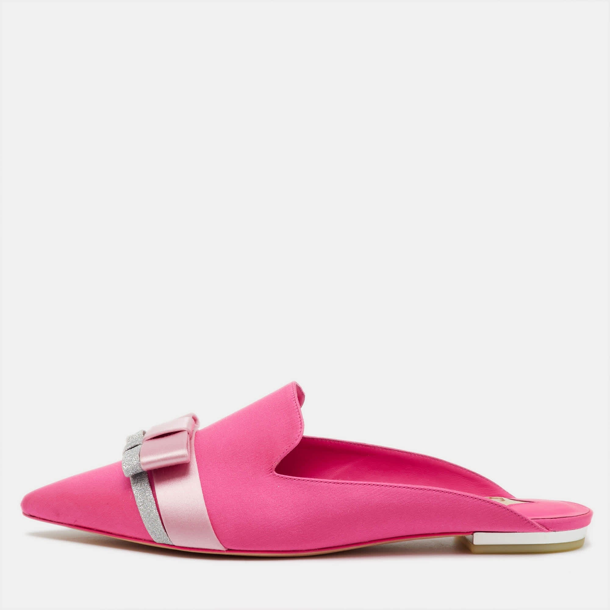 Sophia Webster Pink Satin Andie Bow Flat Mules