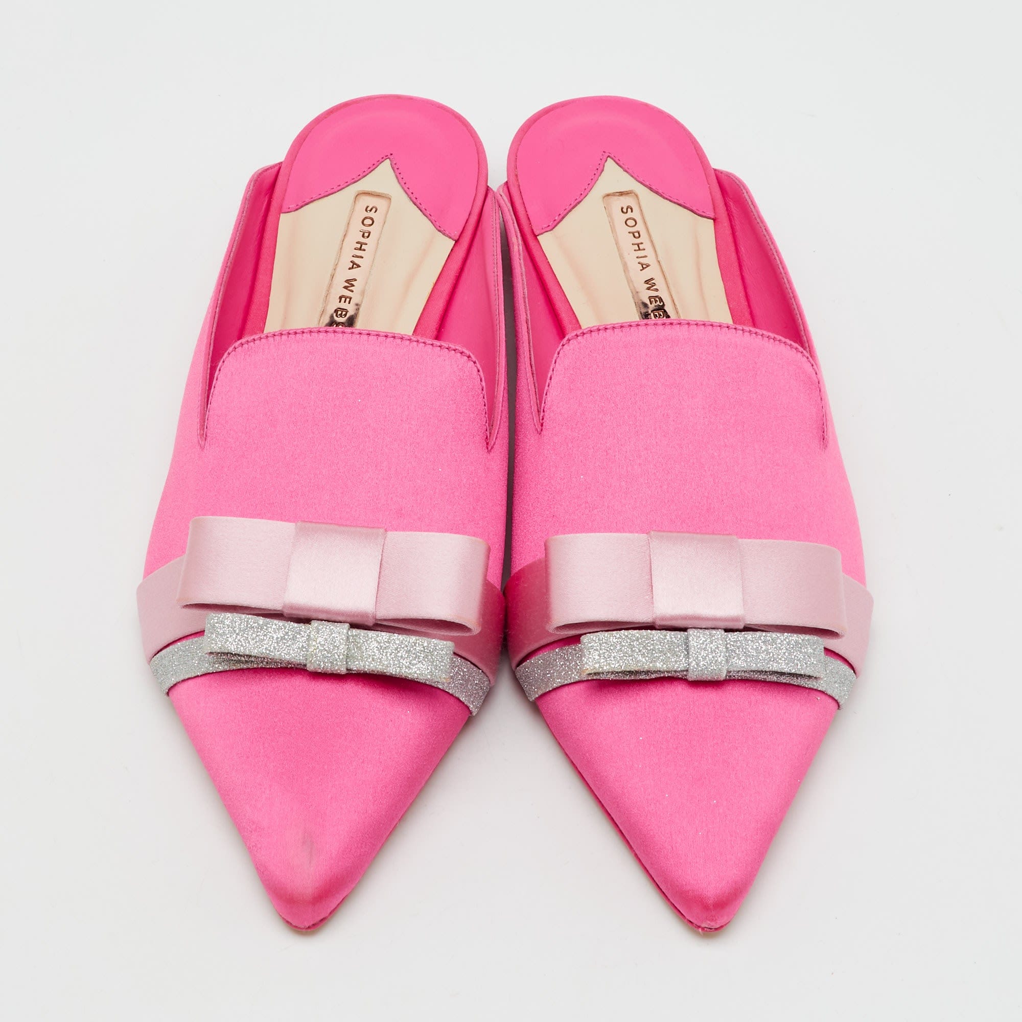 Sophia Webster Pink Satin Andie Bow Flat Mules