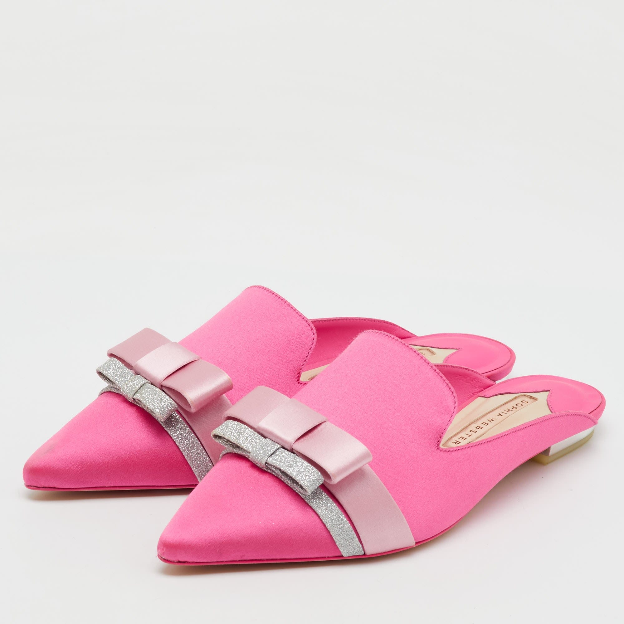 Sophia Webster Pink Satin Andie Bow Flat Mules