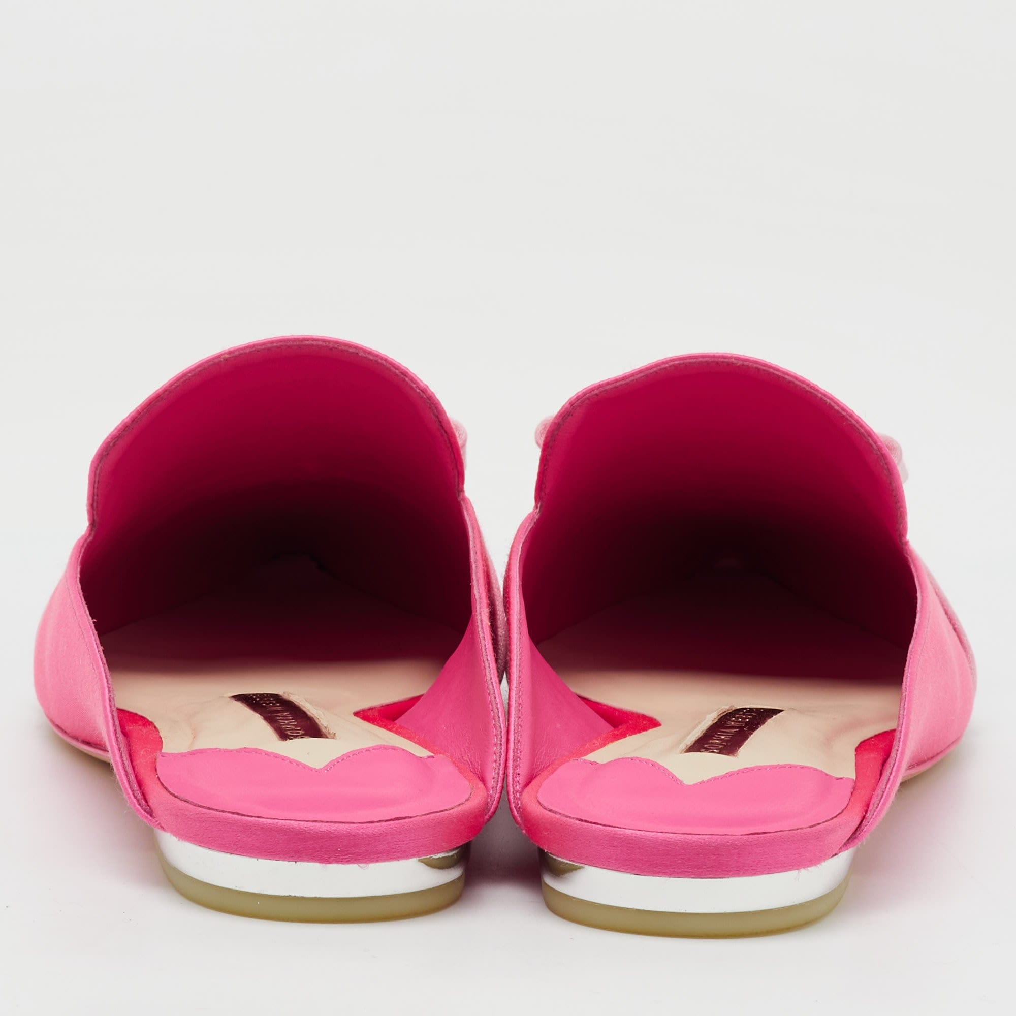 Sophia Webster Pink Satin Andie Bow Flat Mules