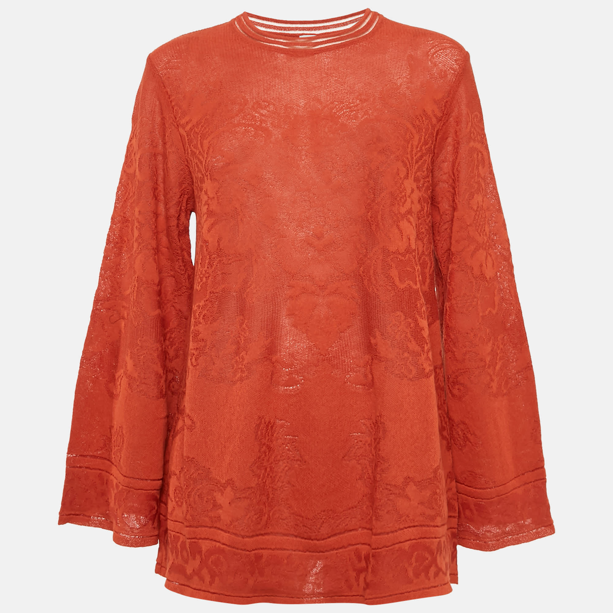 M Missoni Orange Floral Knit Flared Long Sleeve Top