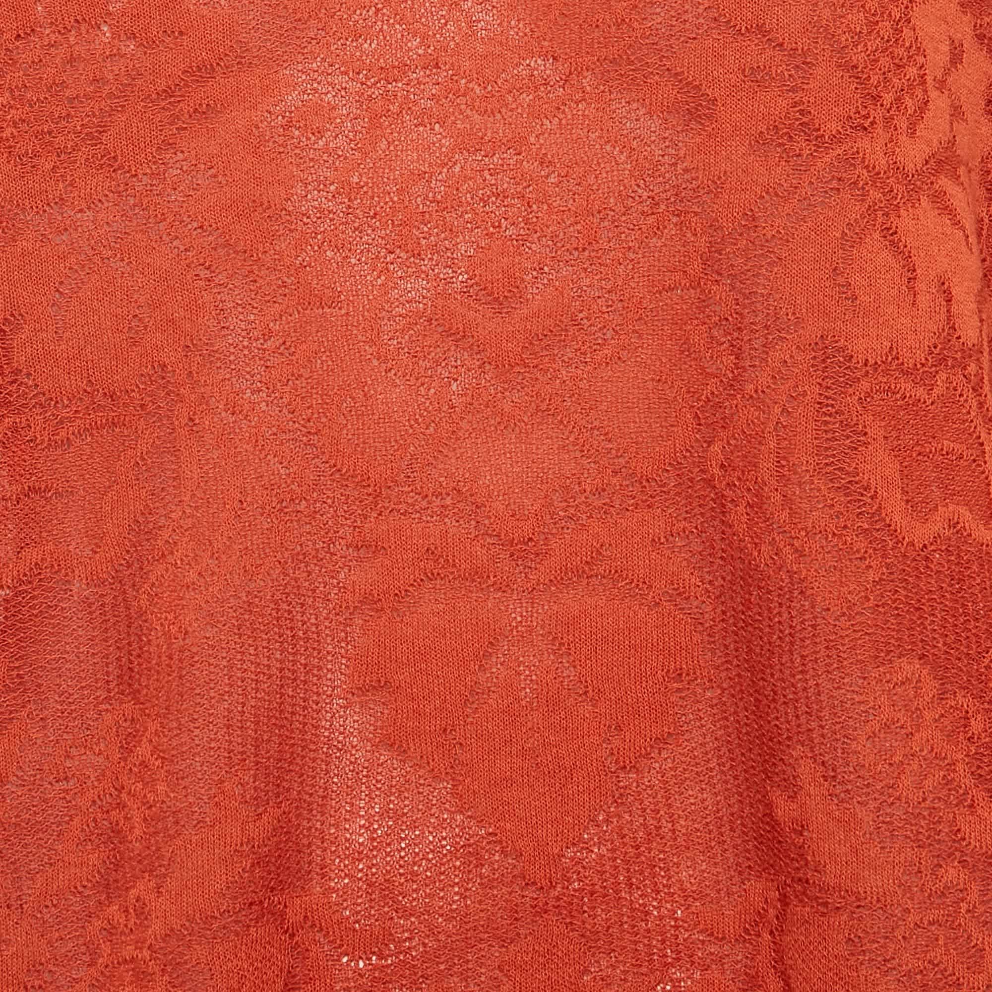 M Missoni Orange Floral Knit Flared Long Sleeve Top