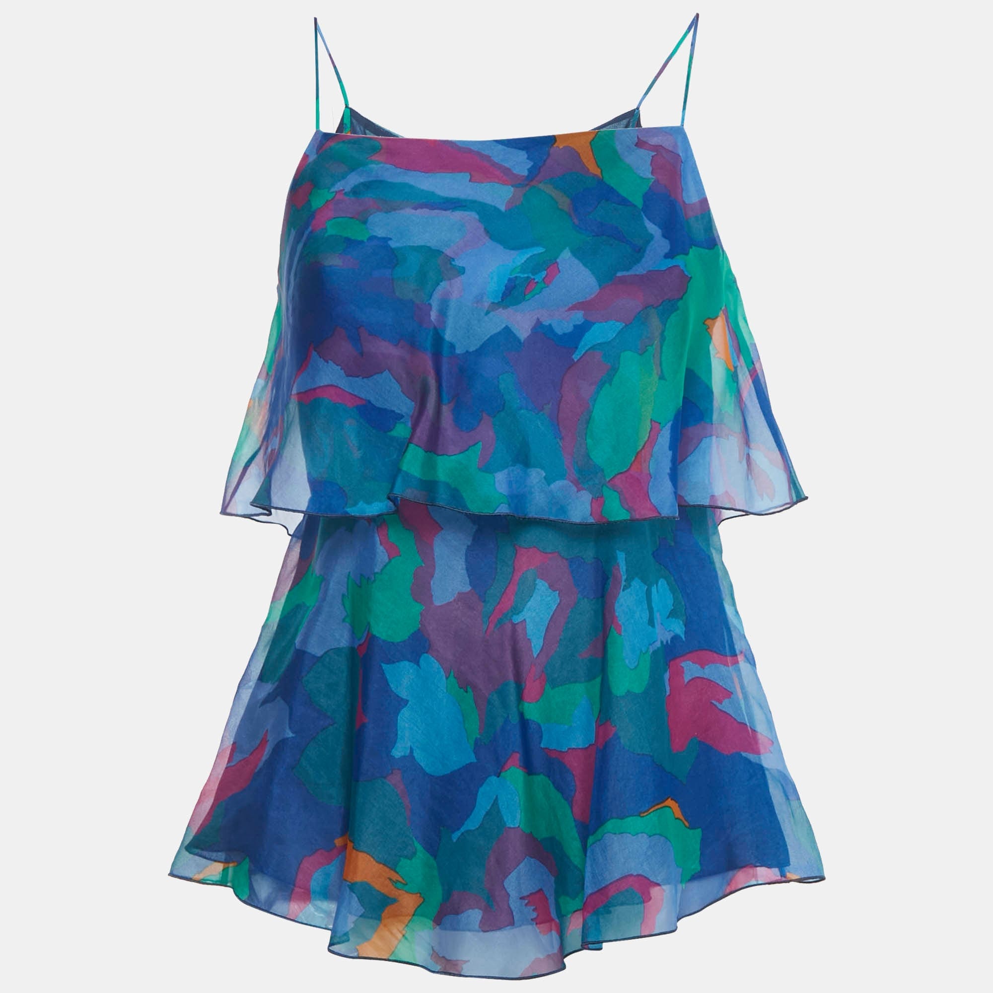 Blue Printed Organza Top