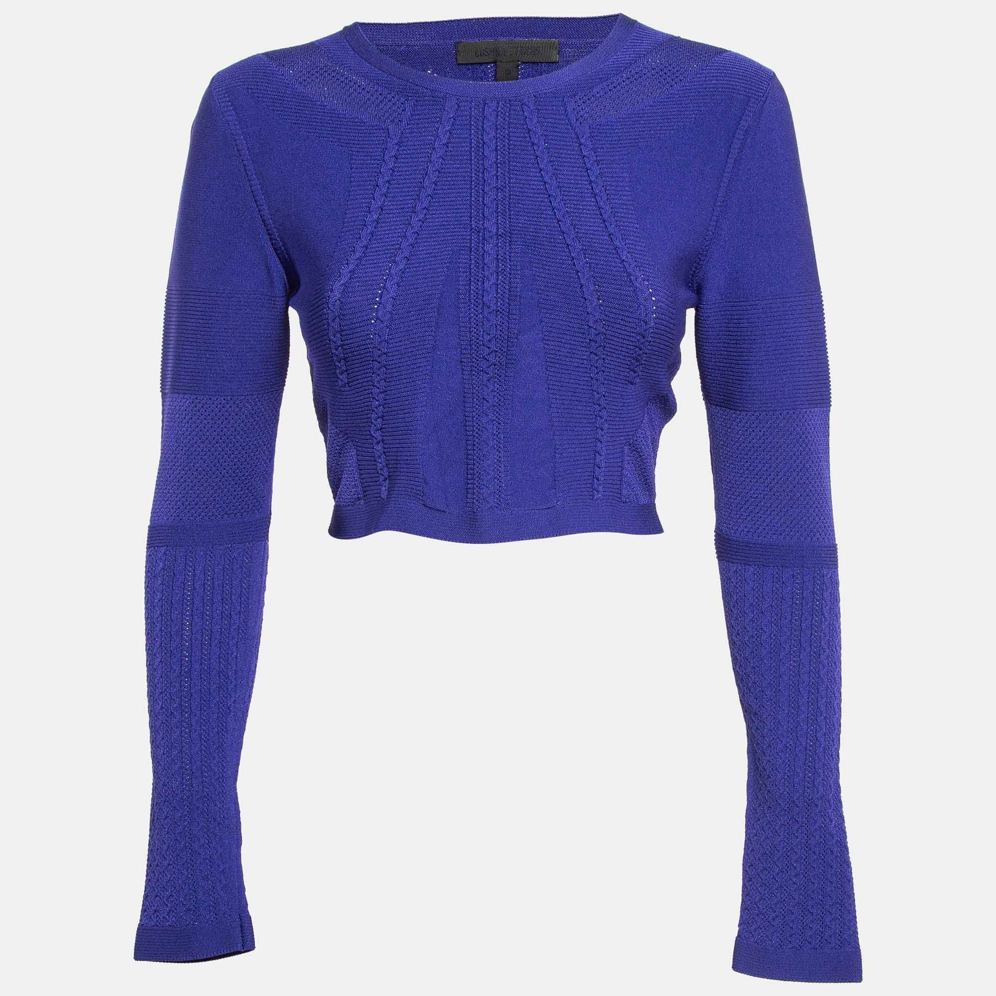 Cushnie Et Ochs Purple Stretch Knit Long Sleeve Crop Top