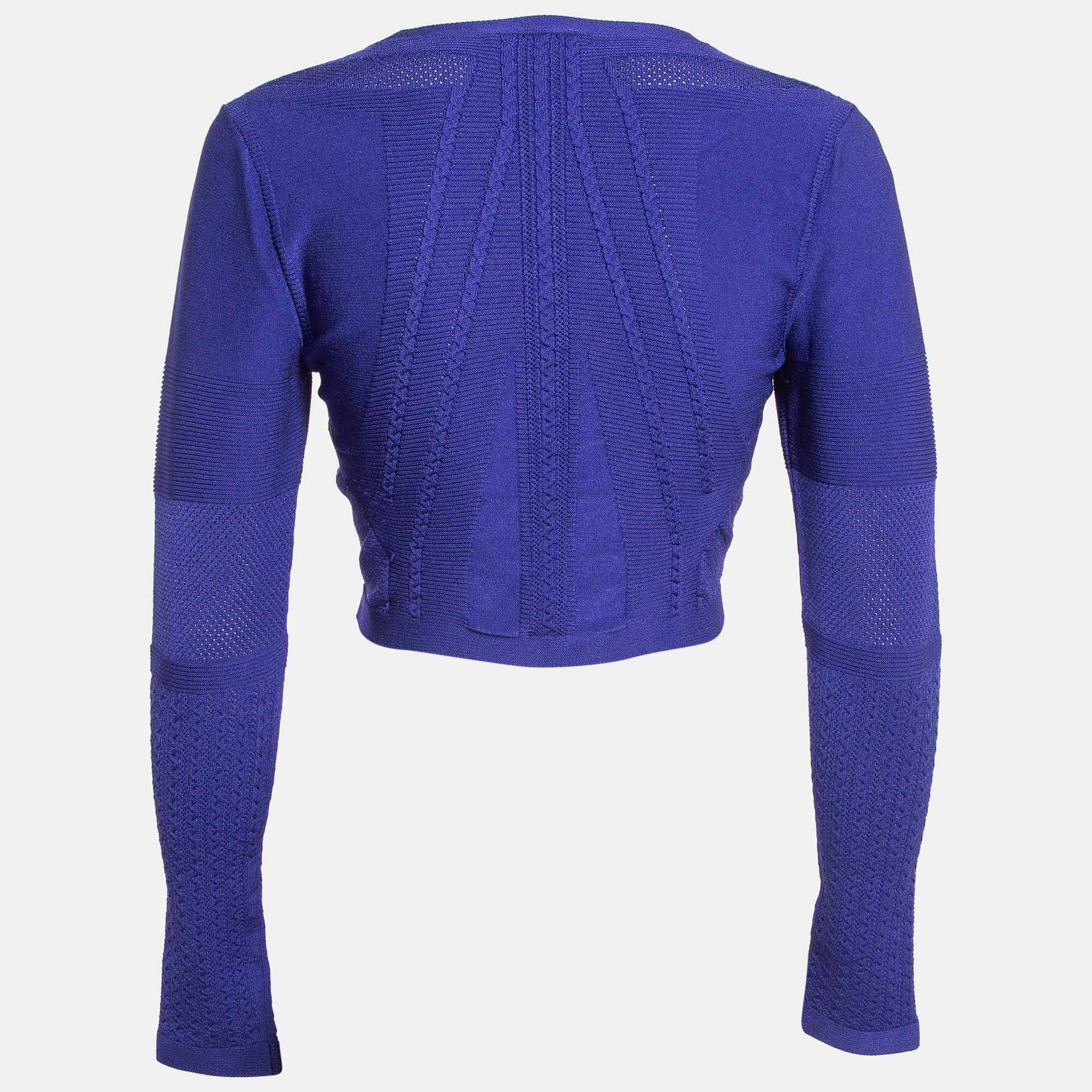 Cushnie Et Ochs Purple Stretch Knit Long Sleeve Crop Top