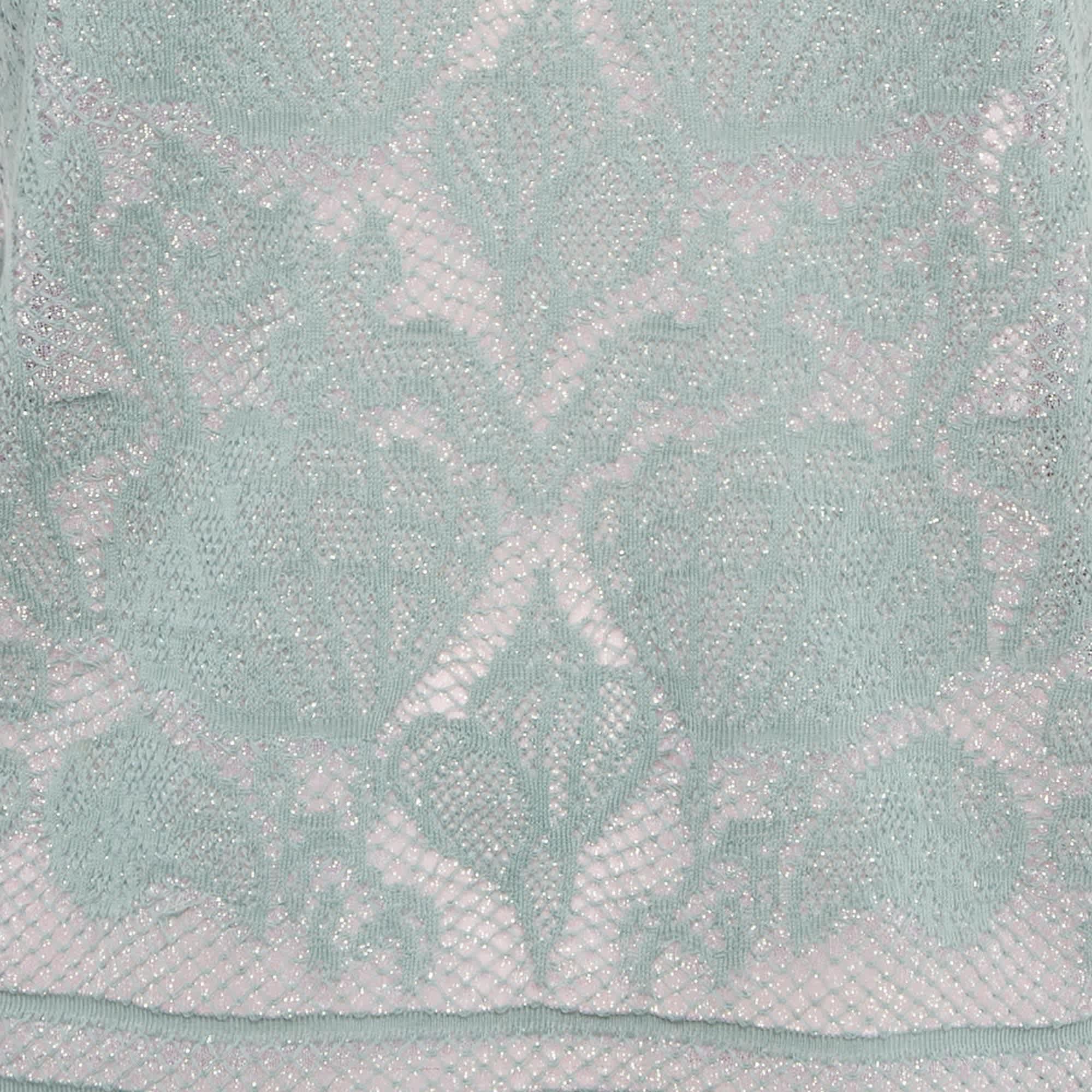 M Missoni Teal Blue Lures Knit V - Neck Top