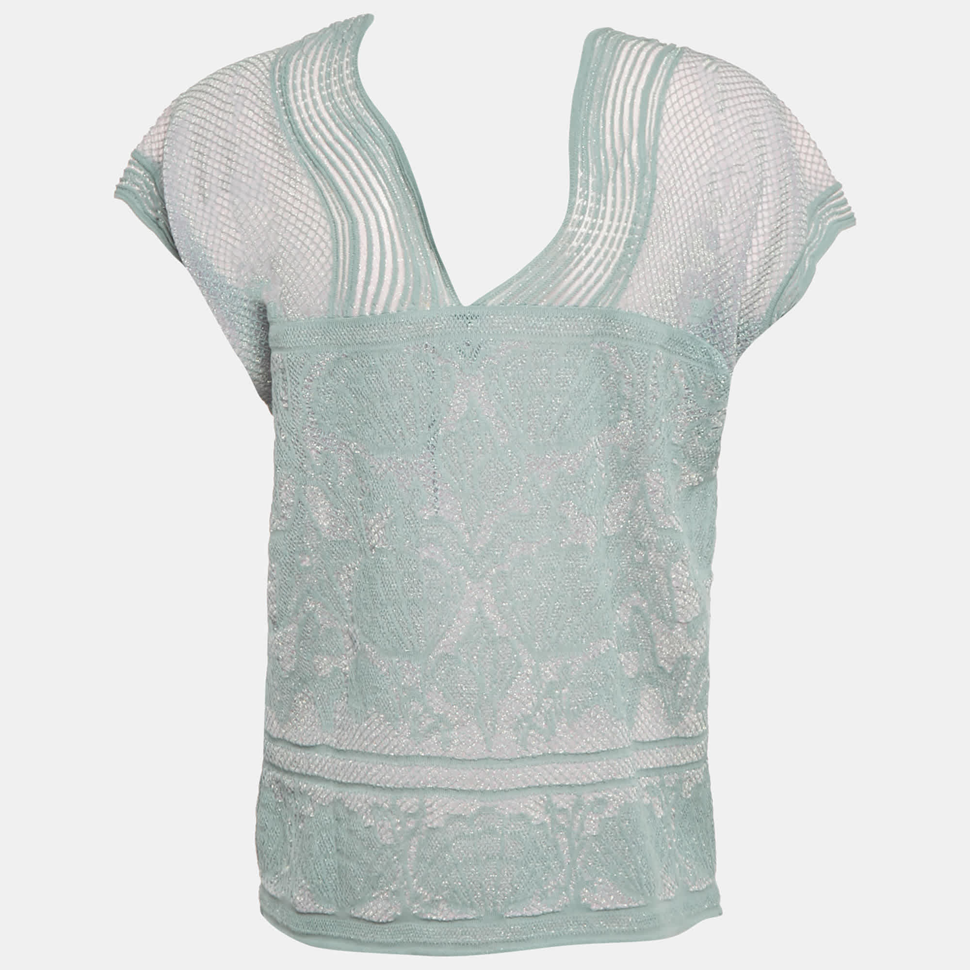 M Missoni Teal Blue Lures Knit V - Neck Top