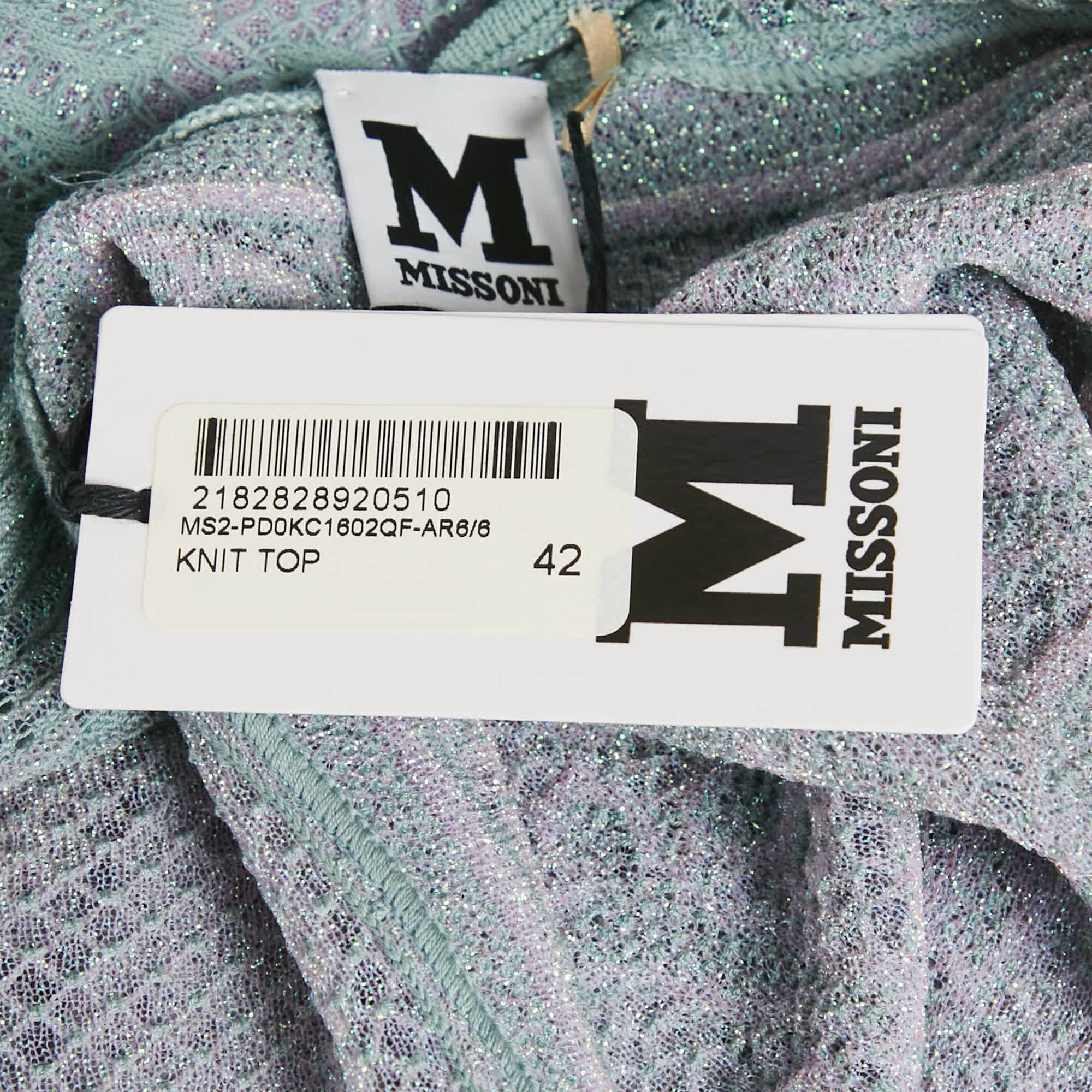 M Missoni Teal Blue Lures Knit V - Neck Top