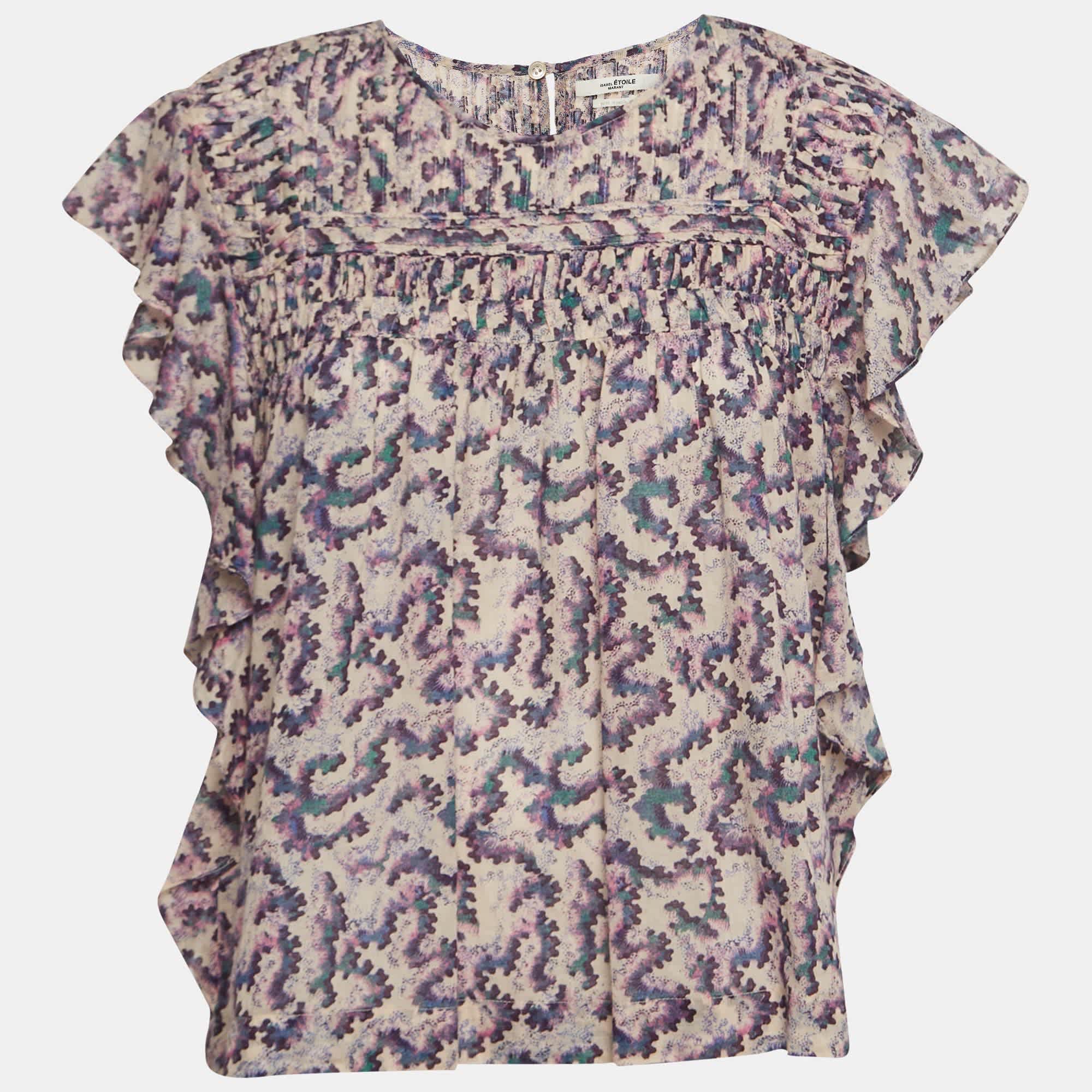 Etoile Multicolor Printed Cotton Ruffled Ilayona Top