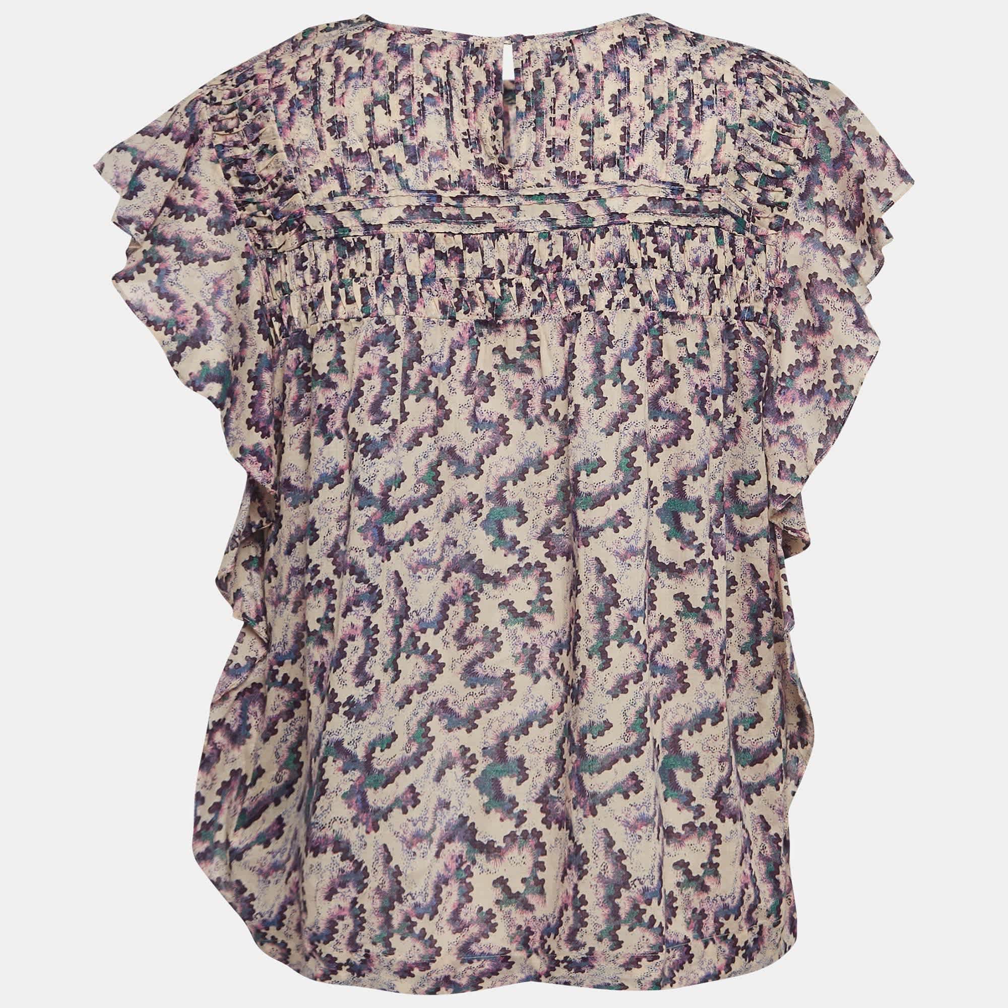 Etoile Multicolor Printed Cotton Ruffled Ilayona Top