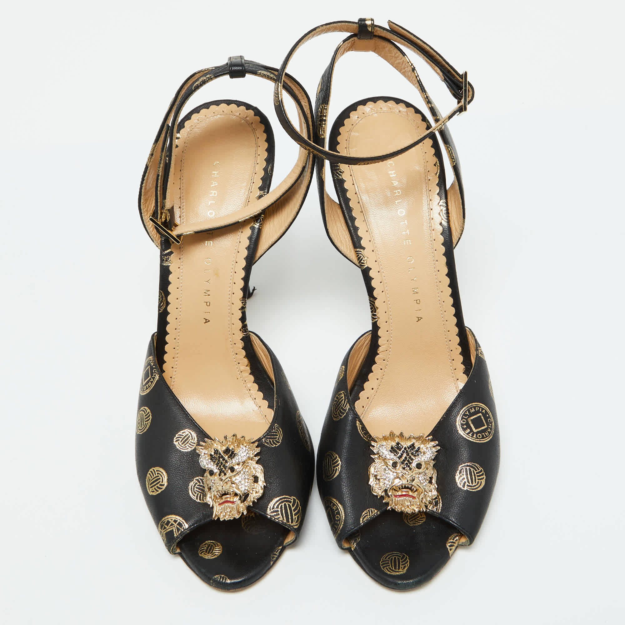 Charlotte Olympia Black Leather Ankle Strap Sandals