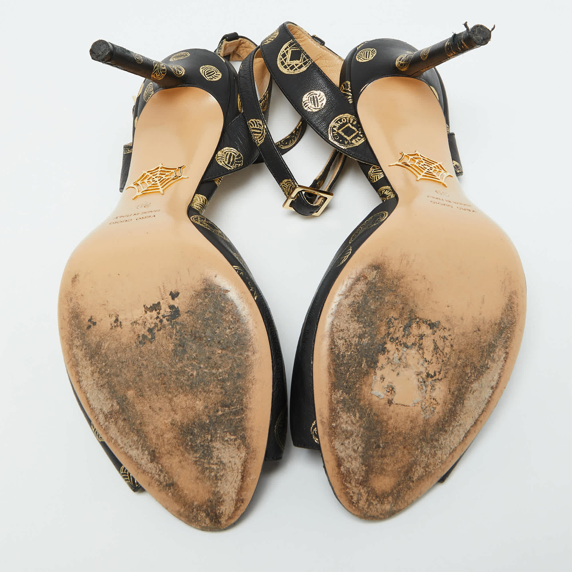 Charlotte Olympia Black Leather Ankle Strap Sandals
