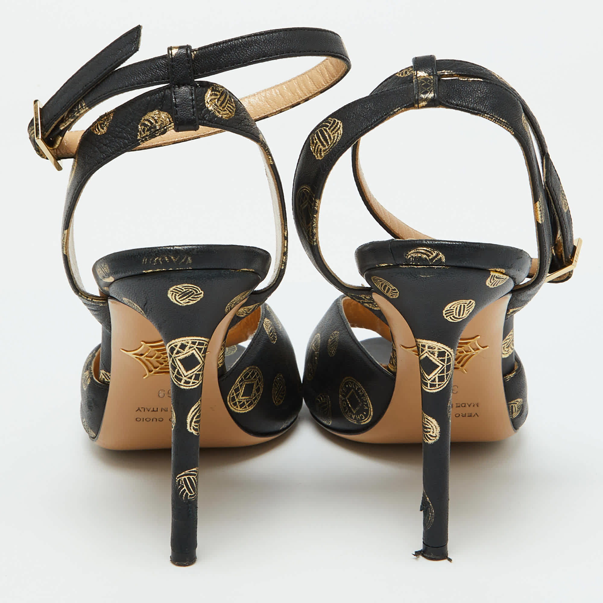 Charlotte Olympia Black Leather Ankle Strap Sandals