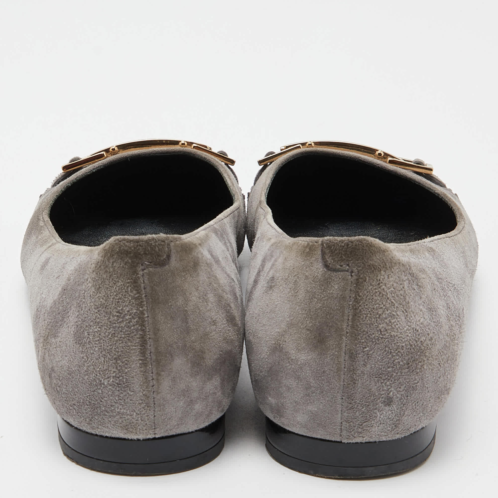 And Tod’s Grey/black Suede And Patent Leather Buckle Detail Ballet Flats