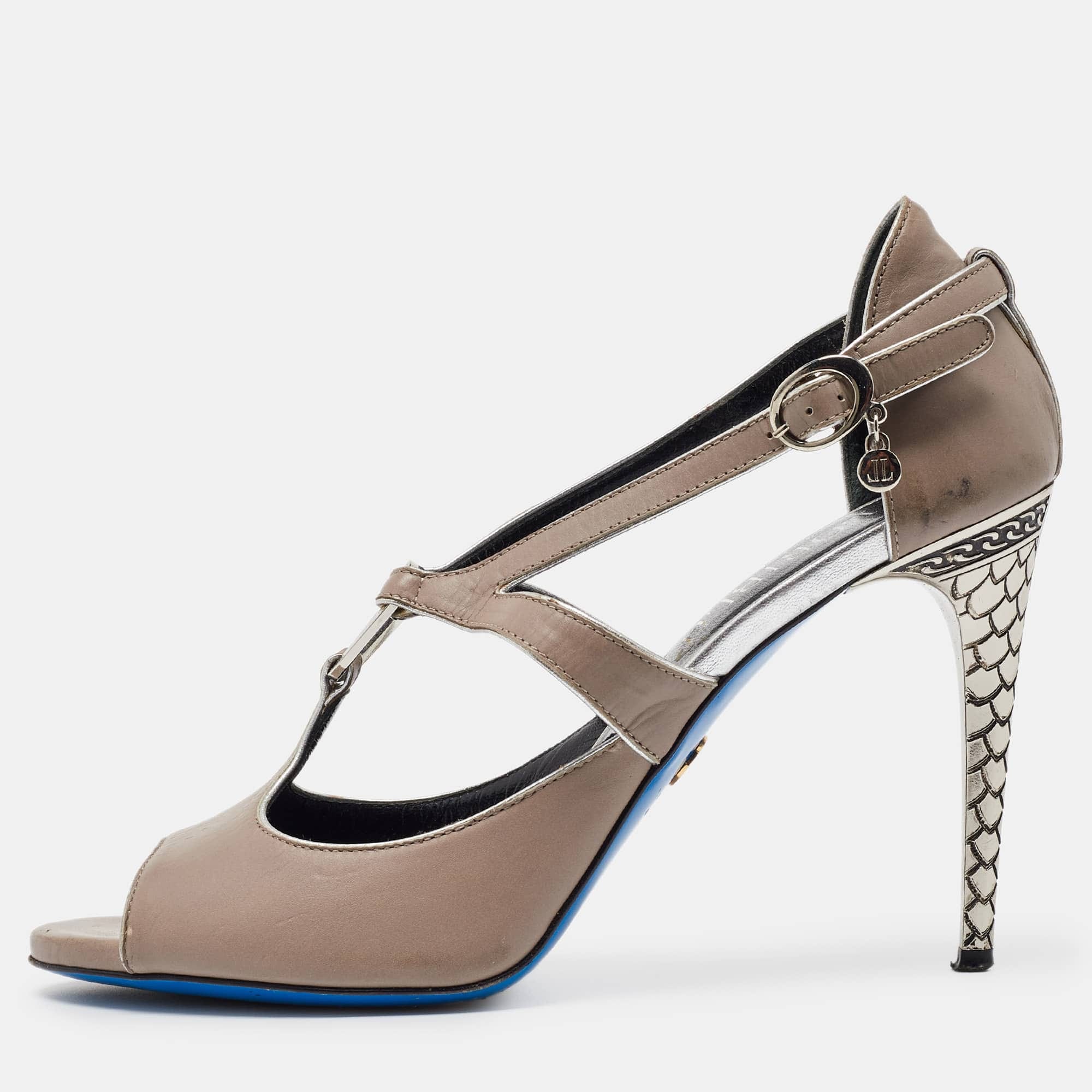 Loriblu Grey Leather Ankle Strap Sandals