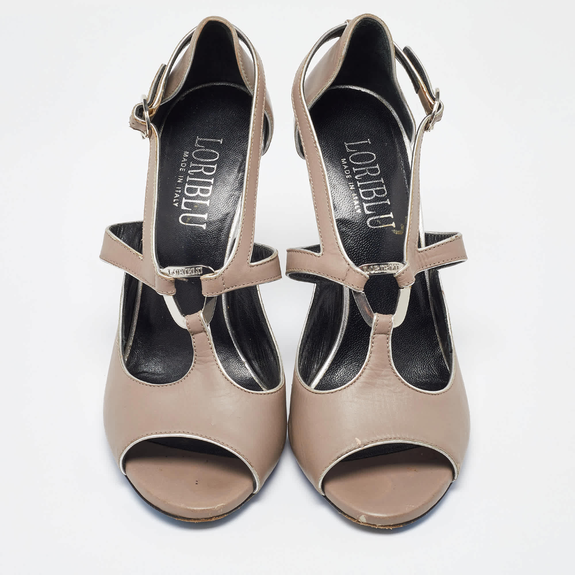 Loriblu Grey Leather Ankle Strap Sandals