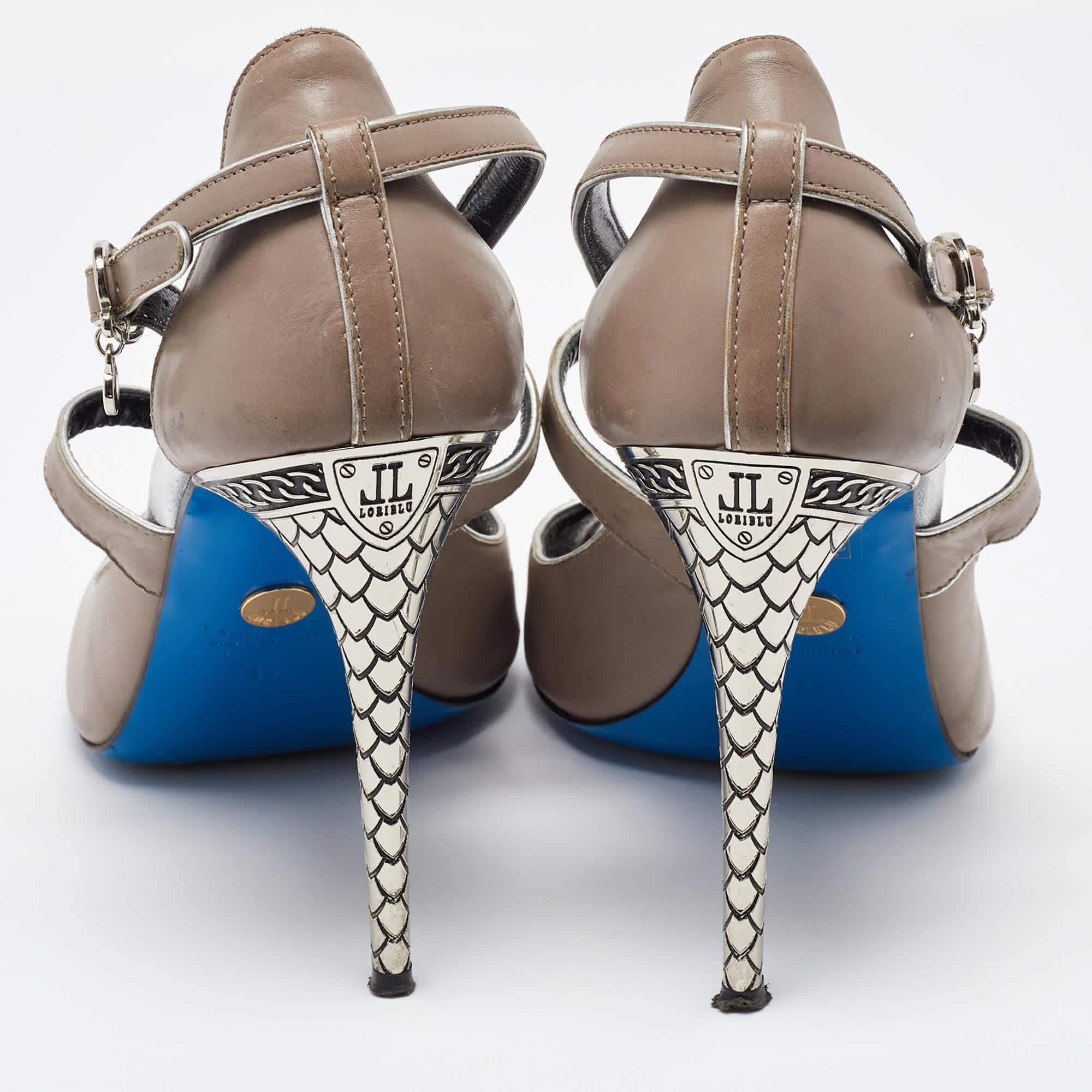 Loriblu Grey Leather Ankle Strap Sandals