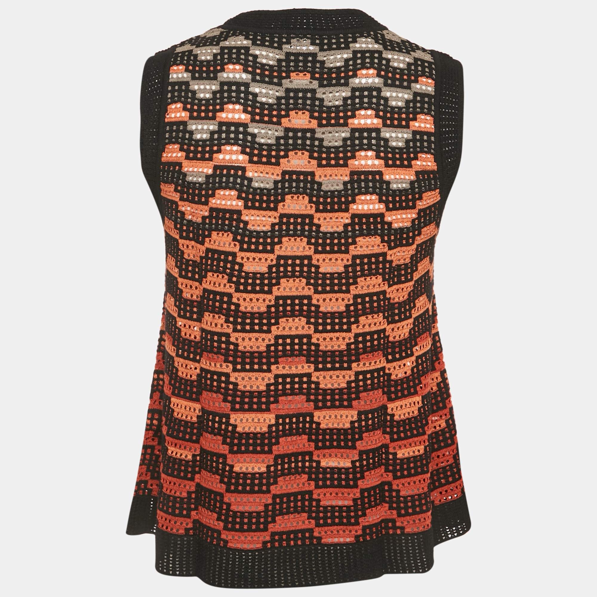 M Missoni Black/orange Knit Sleeveless Top