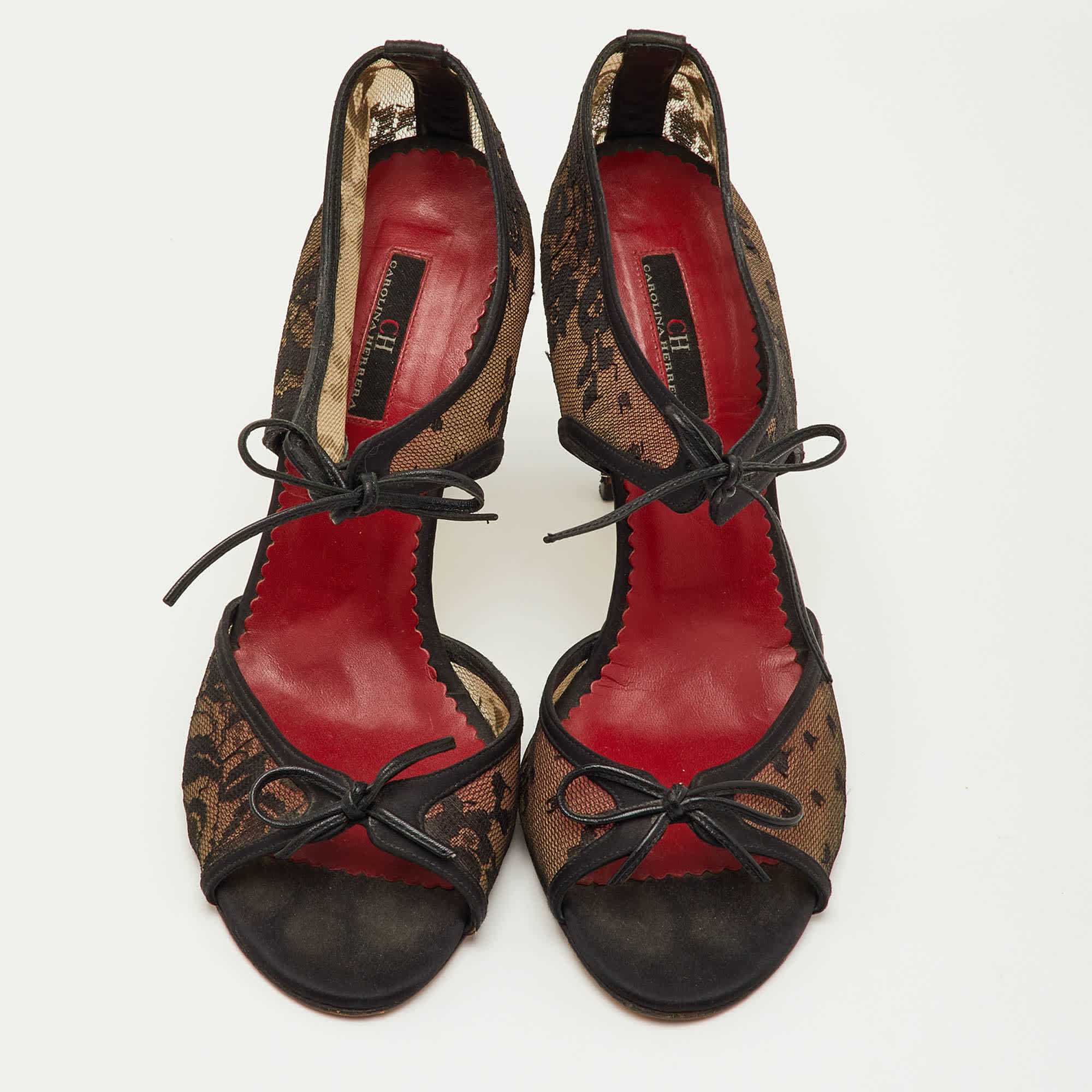 And Size 39 Black Lace And Satin Ankle Bow Sandals