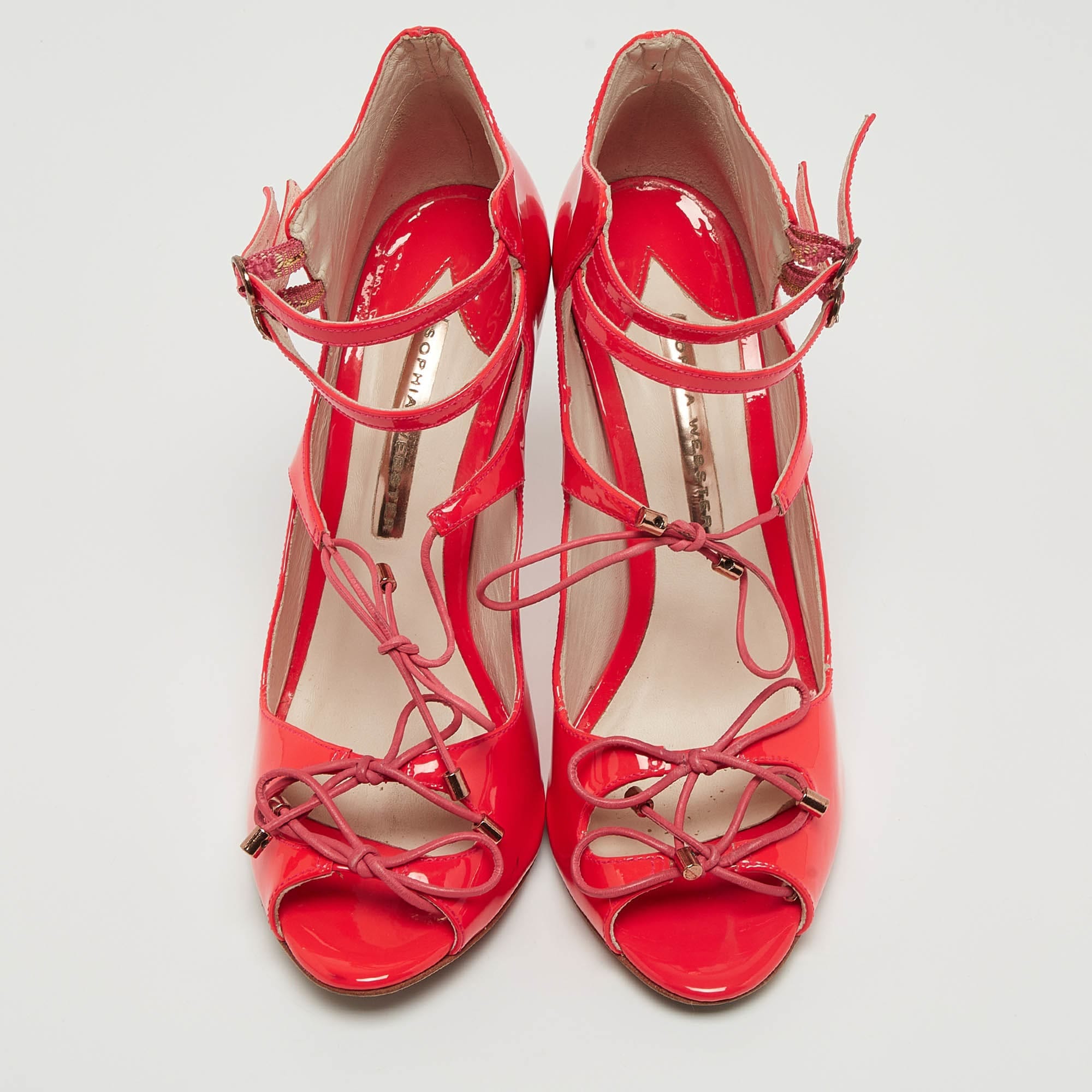 Sophia Webster Neon Pink Patent Leather Ankle Strap Sandals